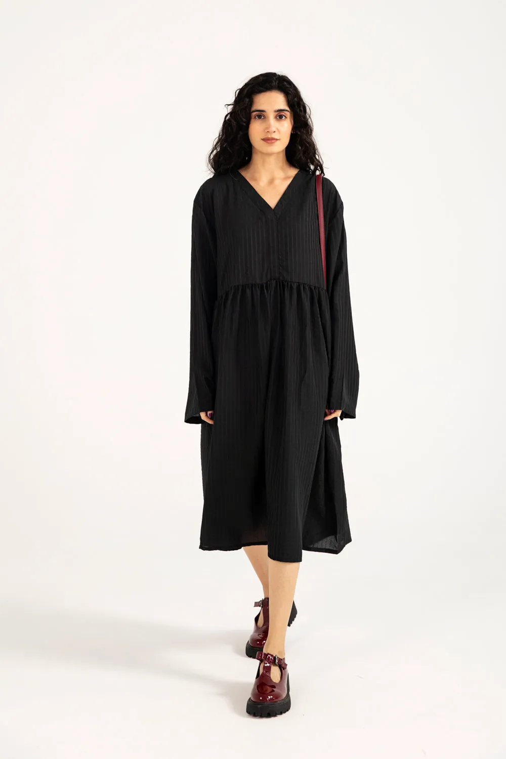 ElasticWaistband TEXTURED LONG DRESS