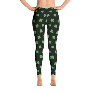 Four-Leaf Clover (Lime Green) Women's All-Over Leggings by ReadyGOLF (Size: XS) SALE Hiking Trail Lightweight Material