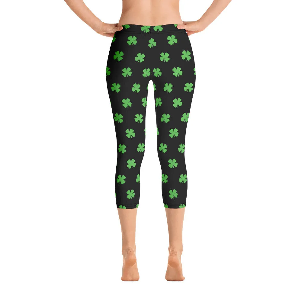 Inner Grip Band Comfort Seeker Home Lounge Four-Leaf Clover (Lime Green) Women's Capri Leggings by ReadyGOLF