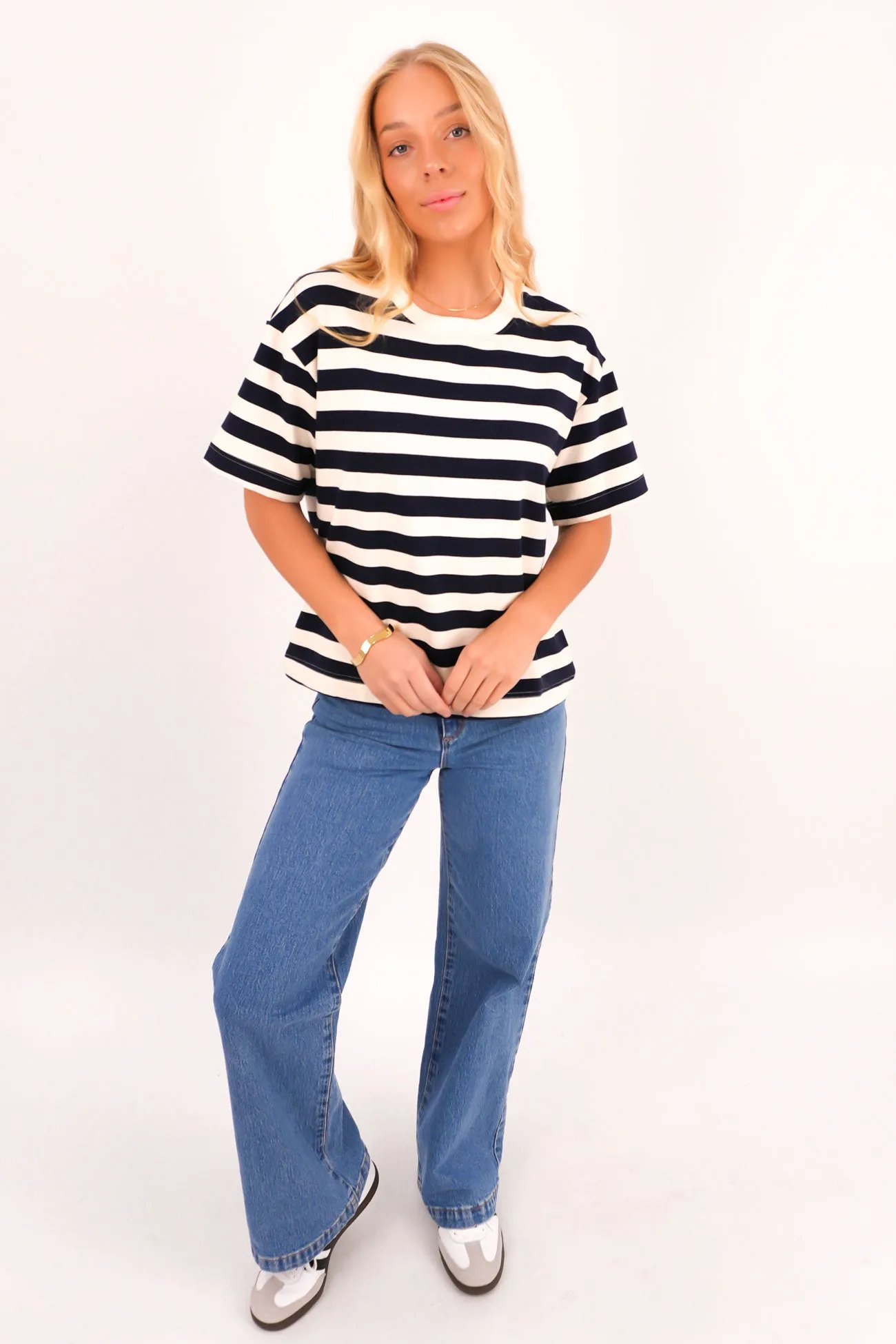 Frankie Tee Navy Stripe right size