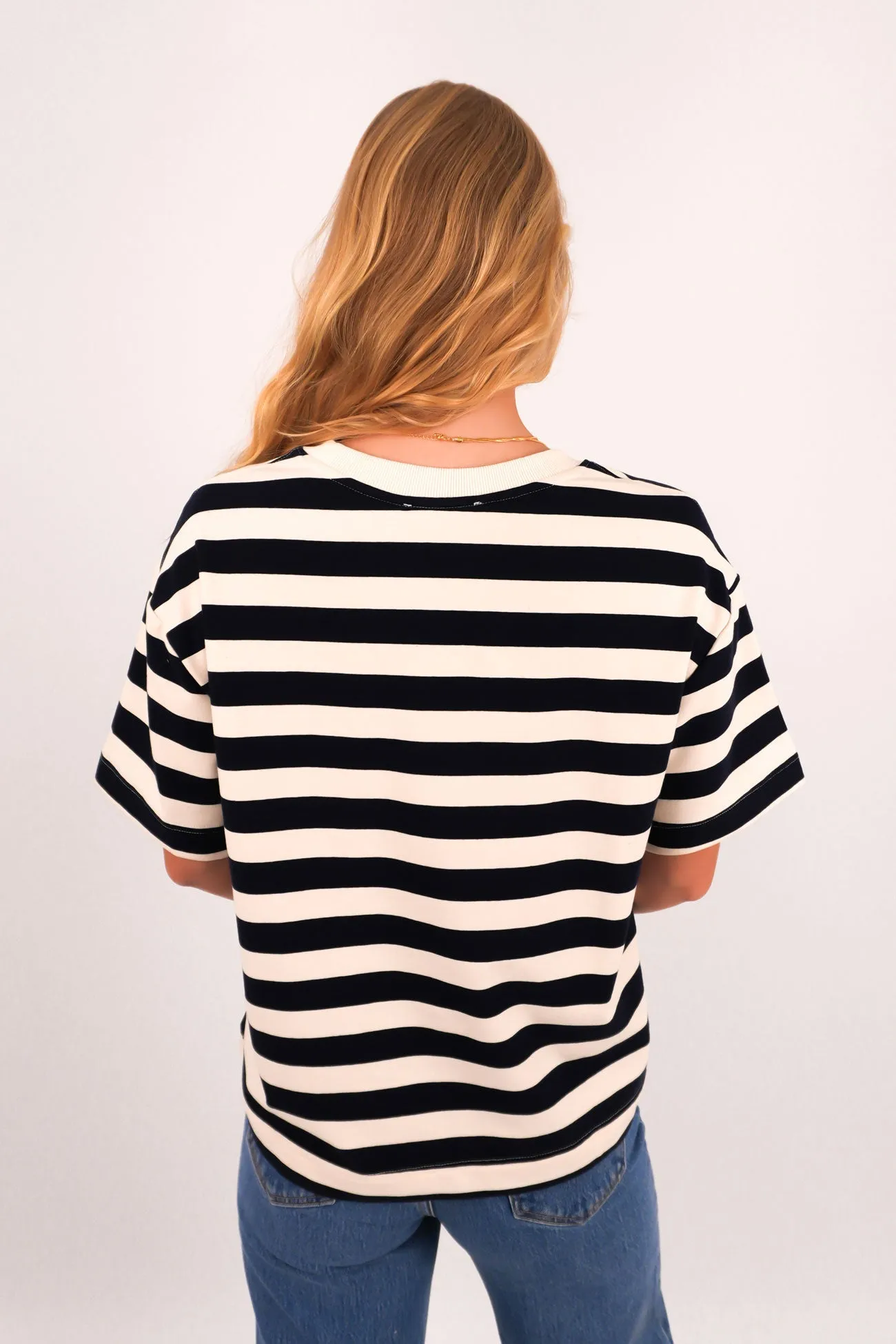 Layering Must-Have Micro Perforated Fabric Frankie Tee Navy Stripe