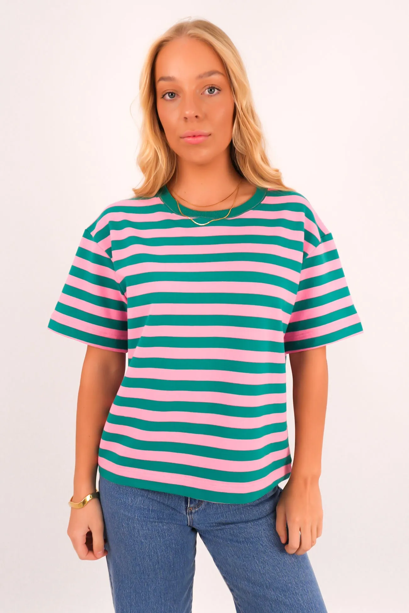 WrinkleFreeFabric Frankie Tee Pink Stripe