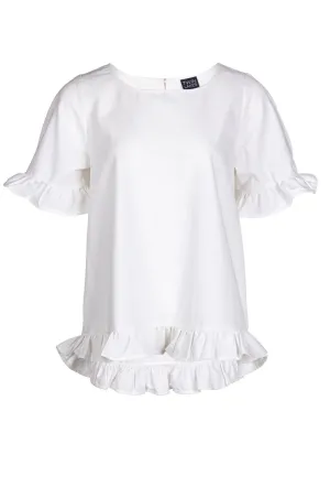 Noble Core Roomy Design Cotton Linen Blend Top with ruffles | WHITE | 6775A1