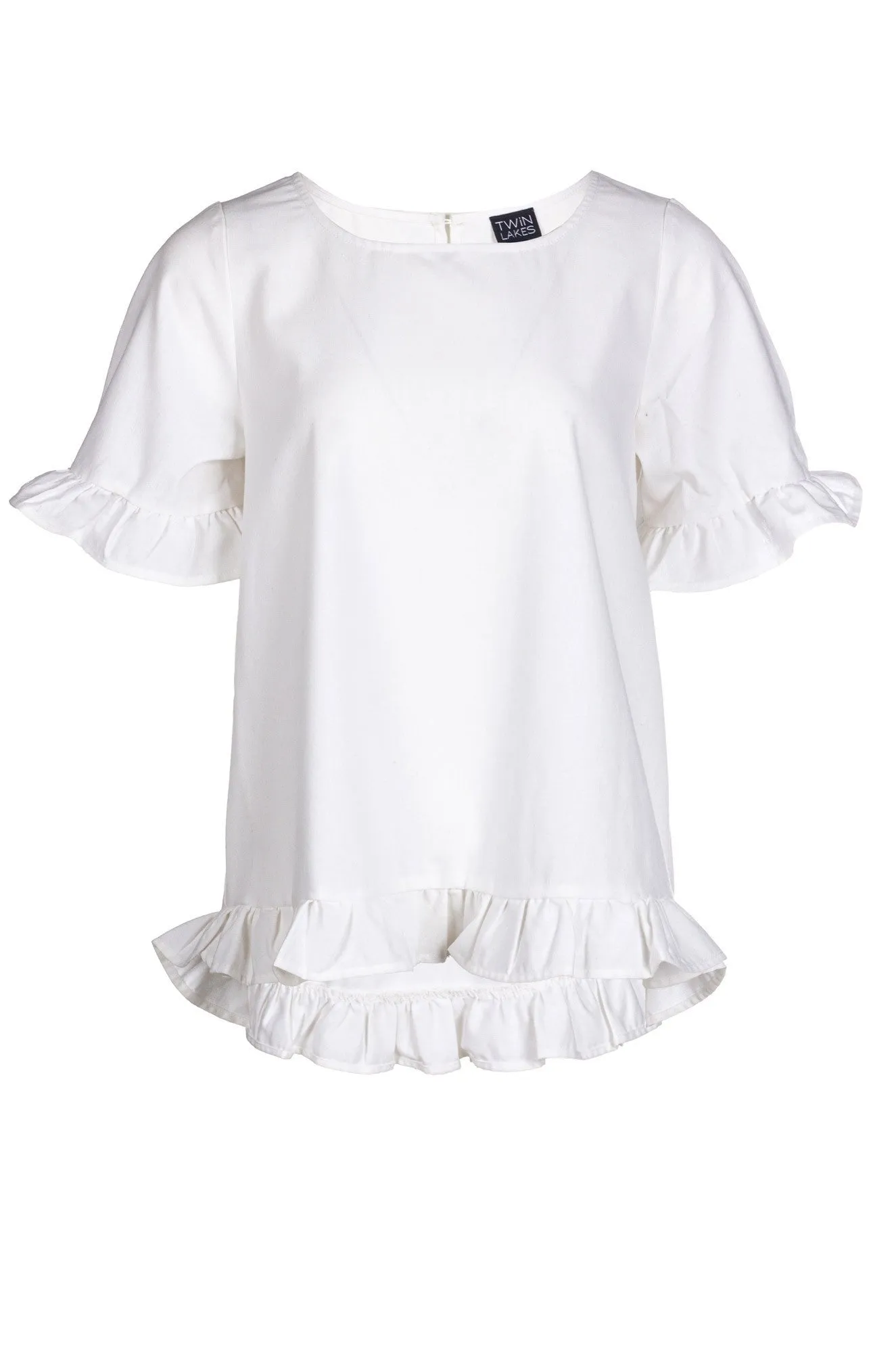 Timeless Dress Cotton Linen Blend Top with ruffles | WHITE | 6775A1