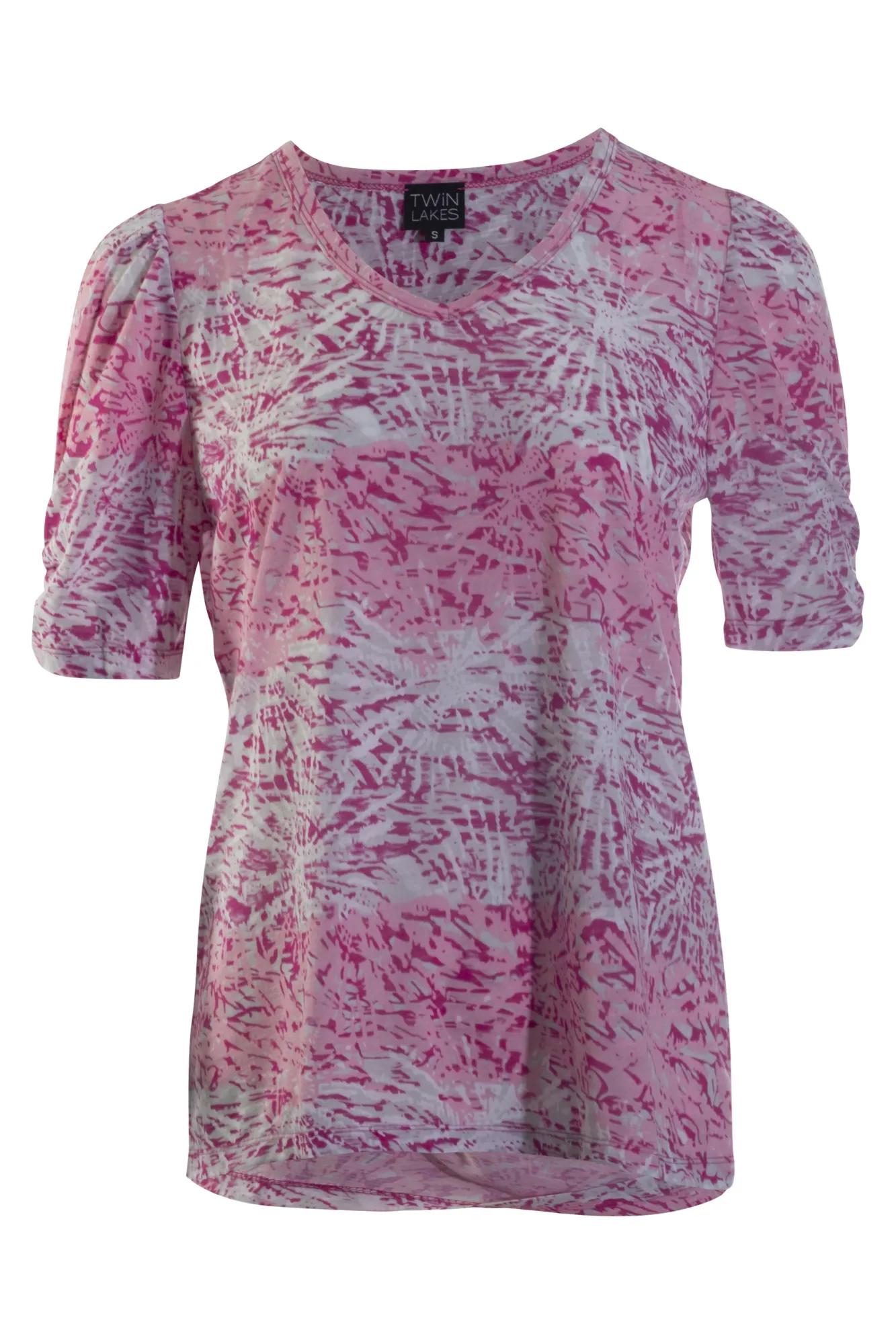 Puff sleeve Top in Poly Slub | Cerise TieDye | 6742AR WrinkleFree Fabric