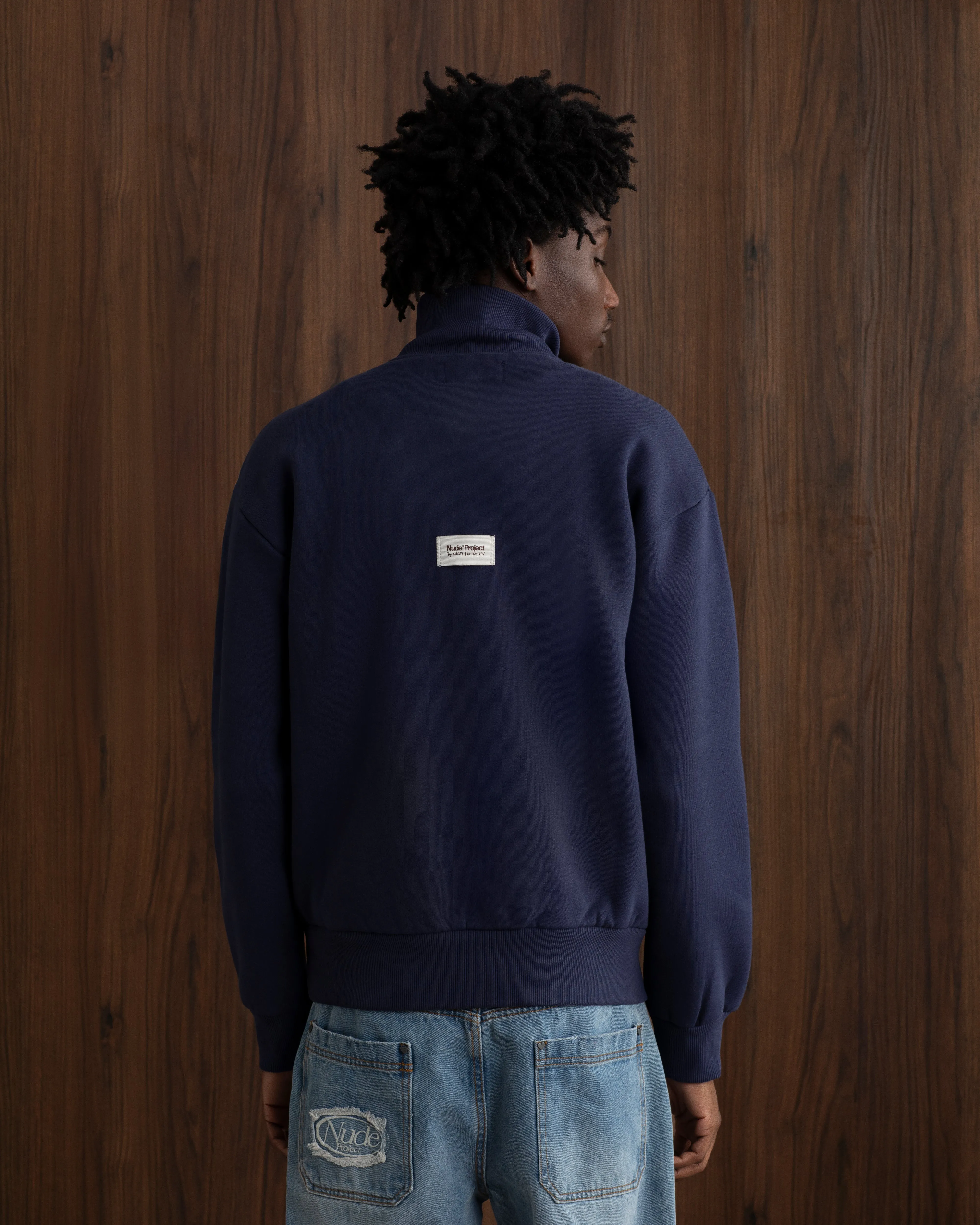 Origins Quarter-Zip Navy Relaxed Hoodie Tassel accents