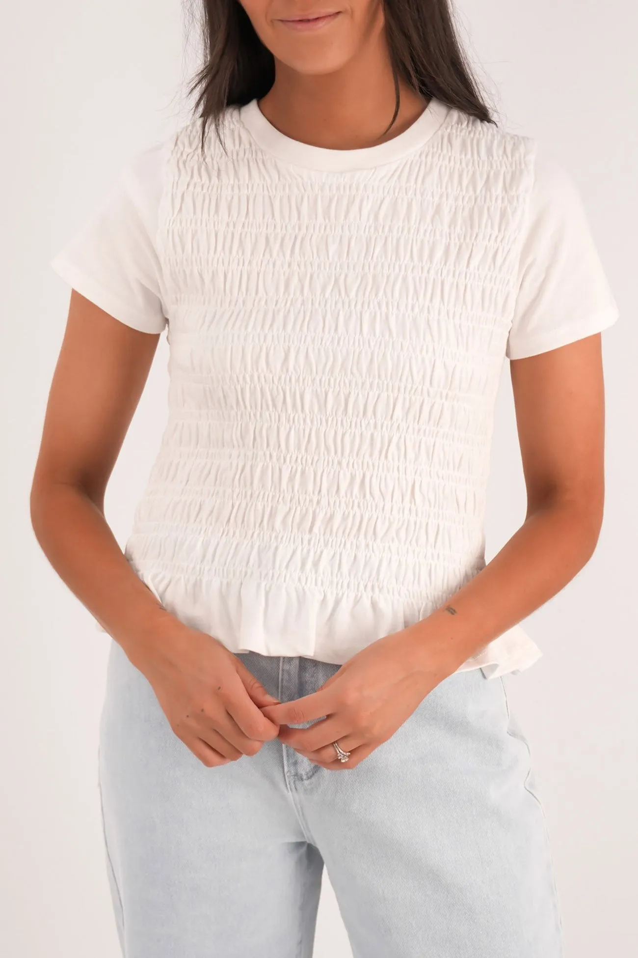 Astor Rouched Tee White Odor Resistant Material