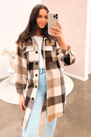 Malina Shacket Brown retro look Moisture Wicking Material