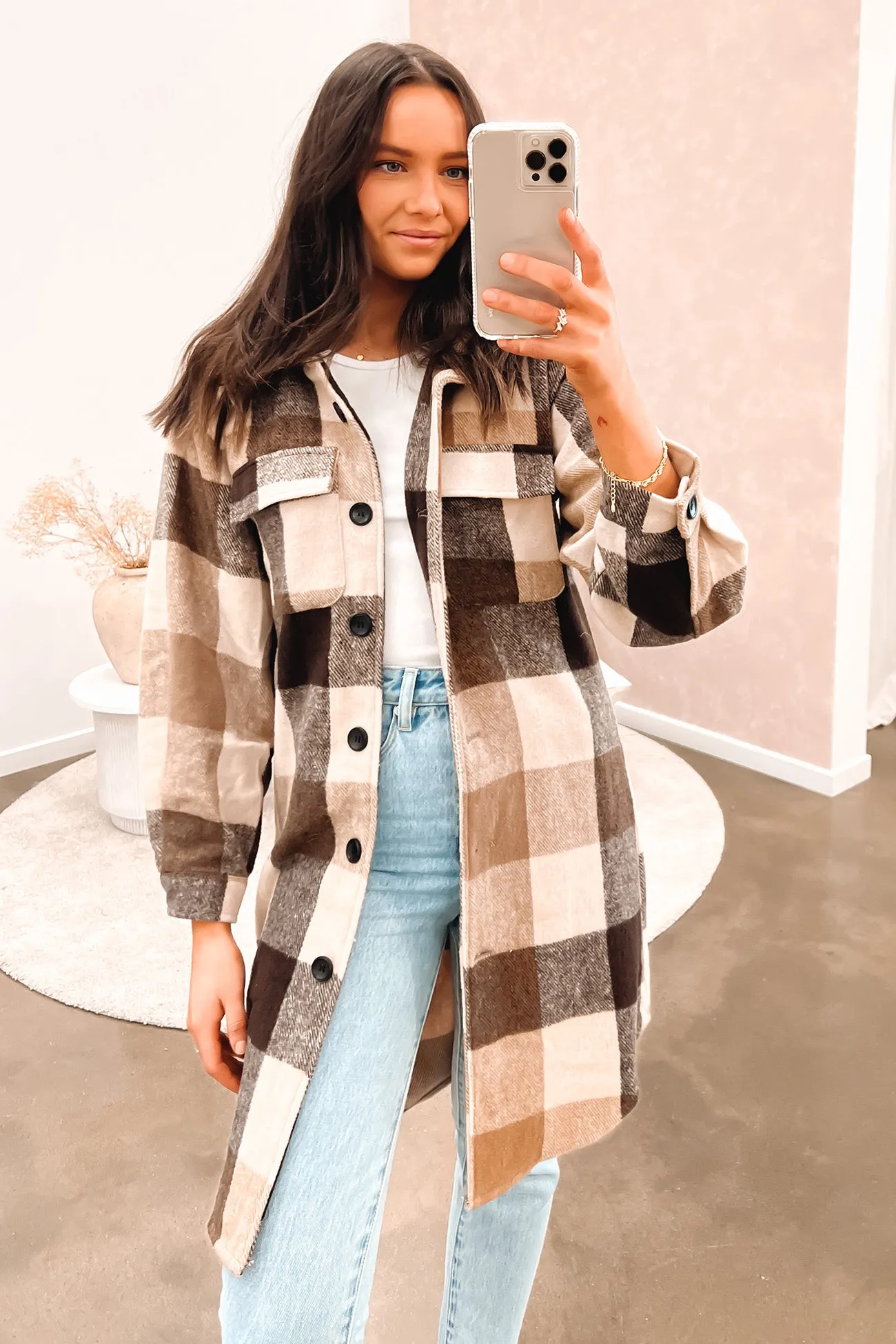 Malina Shacket Brown retro look Moisture Wicking Material