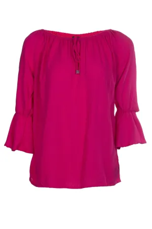 ThermalRegulatingFabric Frill cuff Soft Drape Top | FUCHSIA | 4612A1