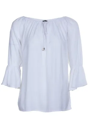 Frill cuff Soft Drape Top | WHITE | 4612A1 Meeting Ready