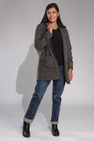 Fully lined Coat with hood | Mocha Black Check | 8014B1 ZipperClosure Multi Layer Option