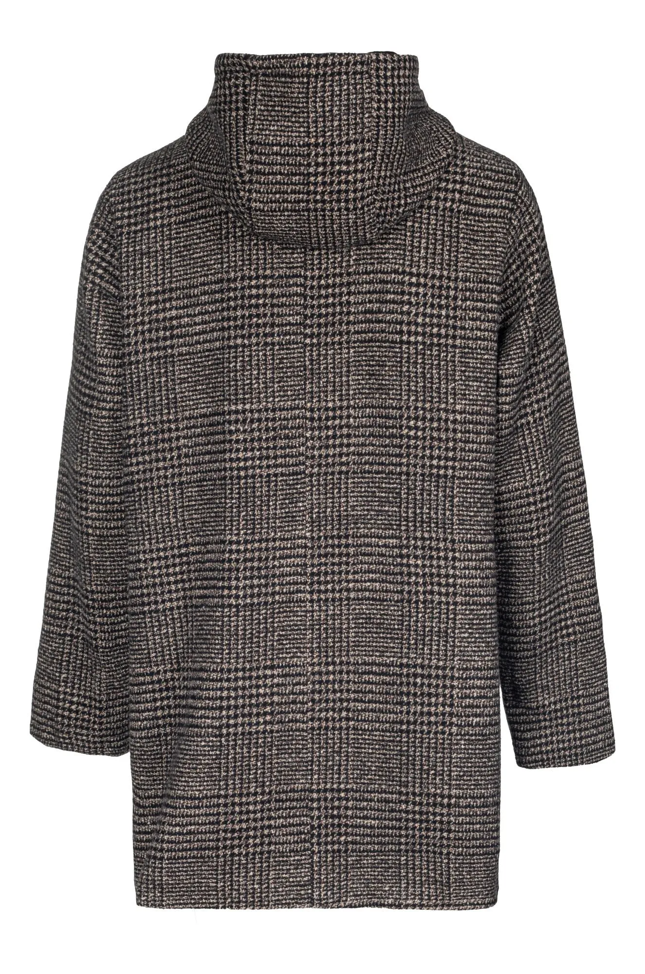 Fully lined Coat with hood | Mocha Black Check | 8014B1 Hollow Fiber Fill fall season