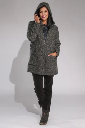 Street Ready Modern Travel Look Fully lined Coat with hood | Navy Olive Twill | 8014B1