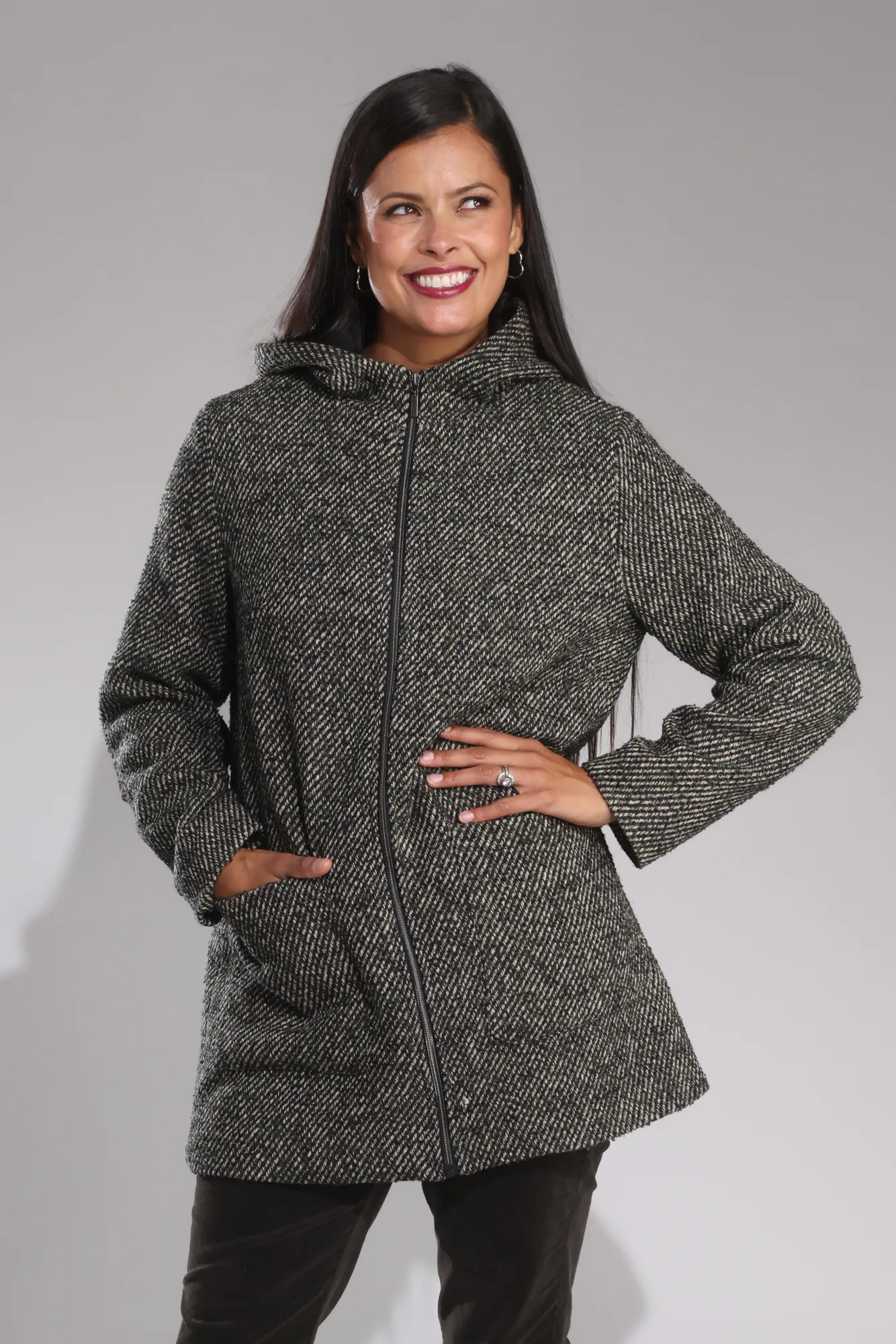 Fully lined Coat with hood | Navy Olive Twill | 8014B1 Basic Fit Reinforced Hems