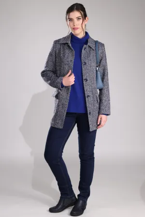 Reinforced Edging Fully lined Short Coat | INDIGO HERRINGBONE | 8031B1
