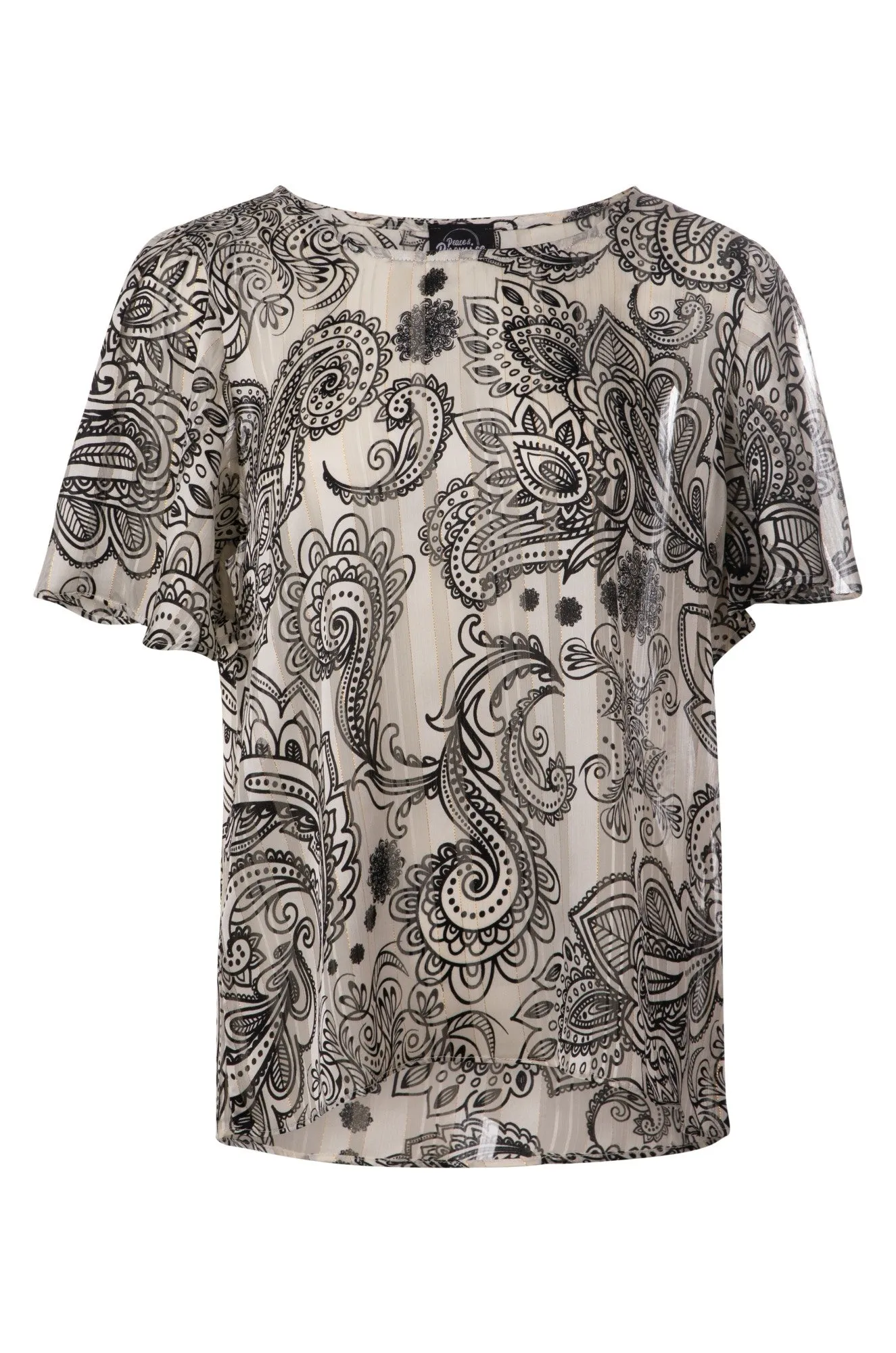 Printed Ribbon Chiffon Top | BLACK WHITE PAISLEY | 7121A1 KnotFree Tailoring Elegant Dress