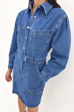Gabrielle Denim Long Sleeve Dress 80 Wash Fine Details confident look