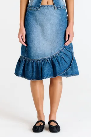 Gail Buckle Denim Wrap Skirt Low Rise