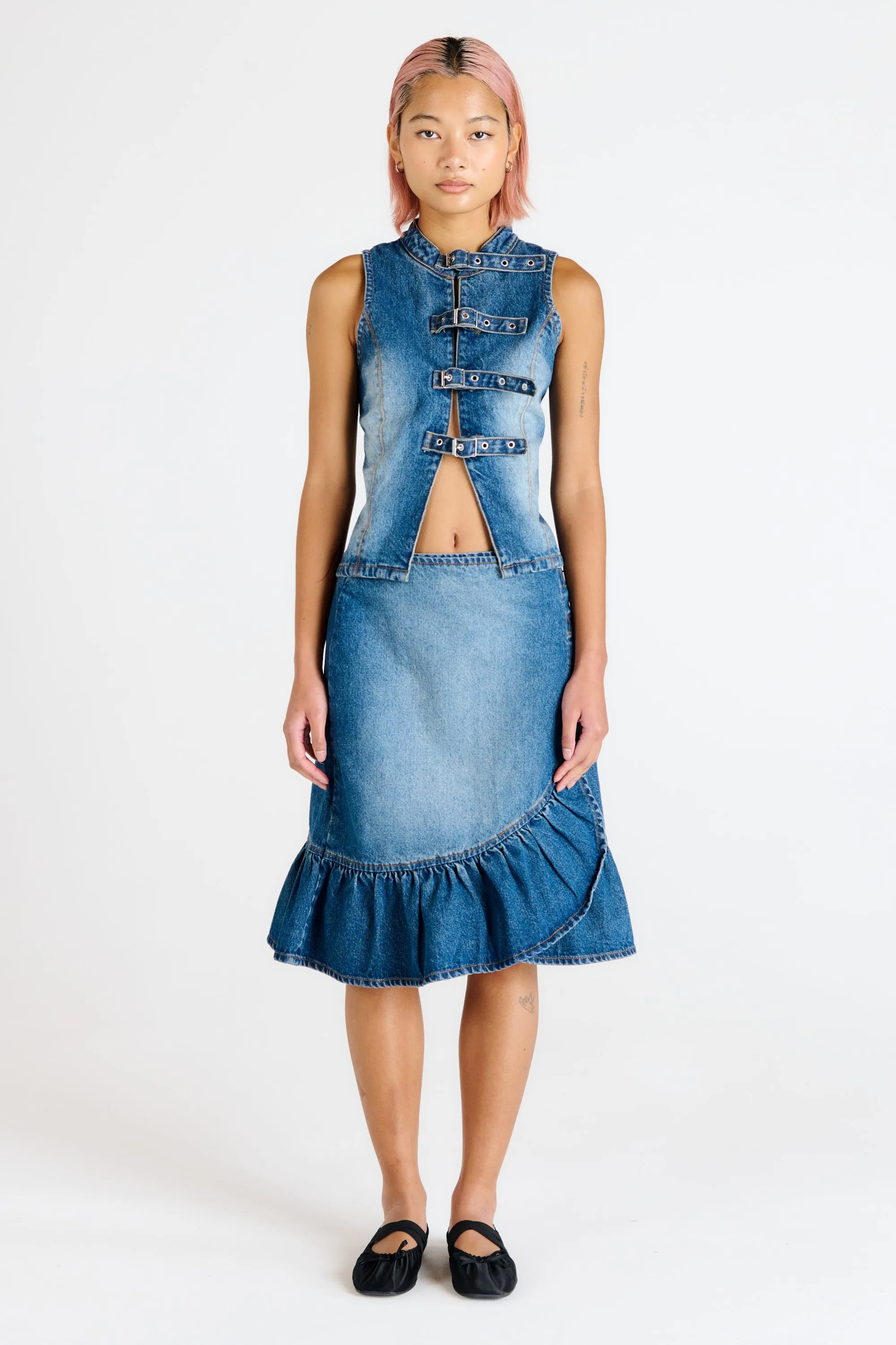 Weekend Outfit Gail Buckle Denim Wrap Skirt