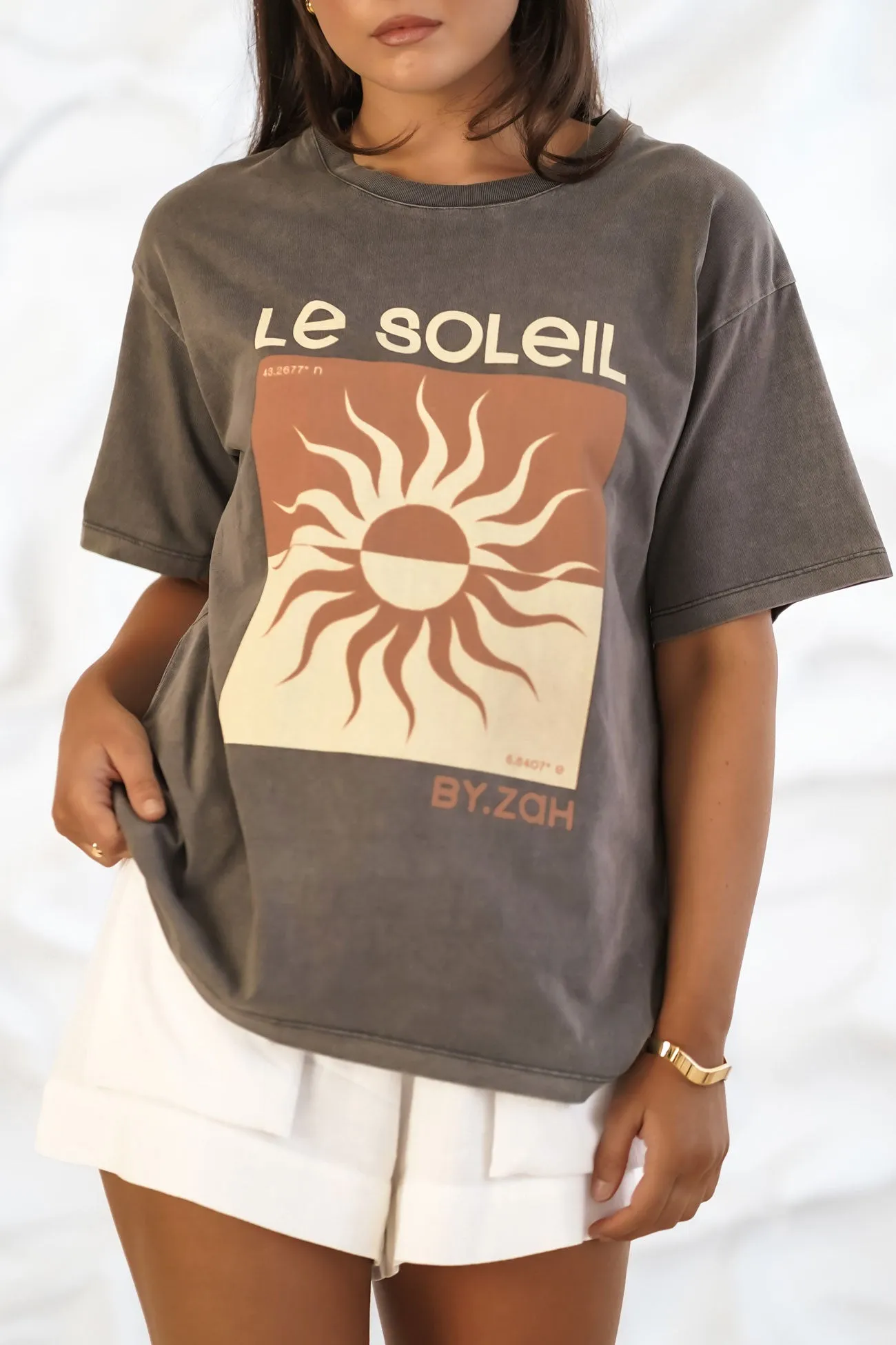 Le Soleil Tee Charcoal Clean Cut Trendy Fabric