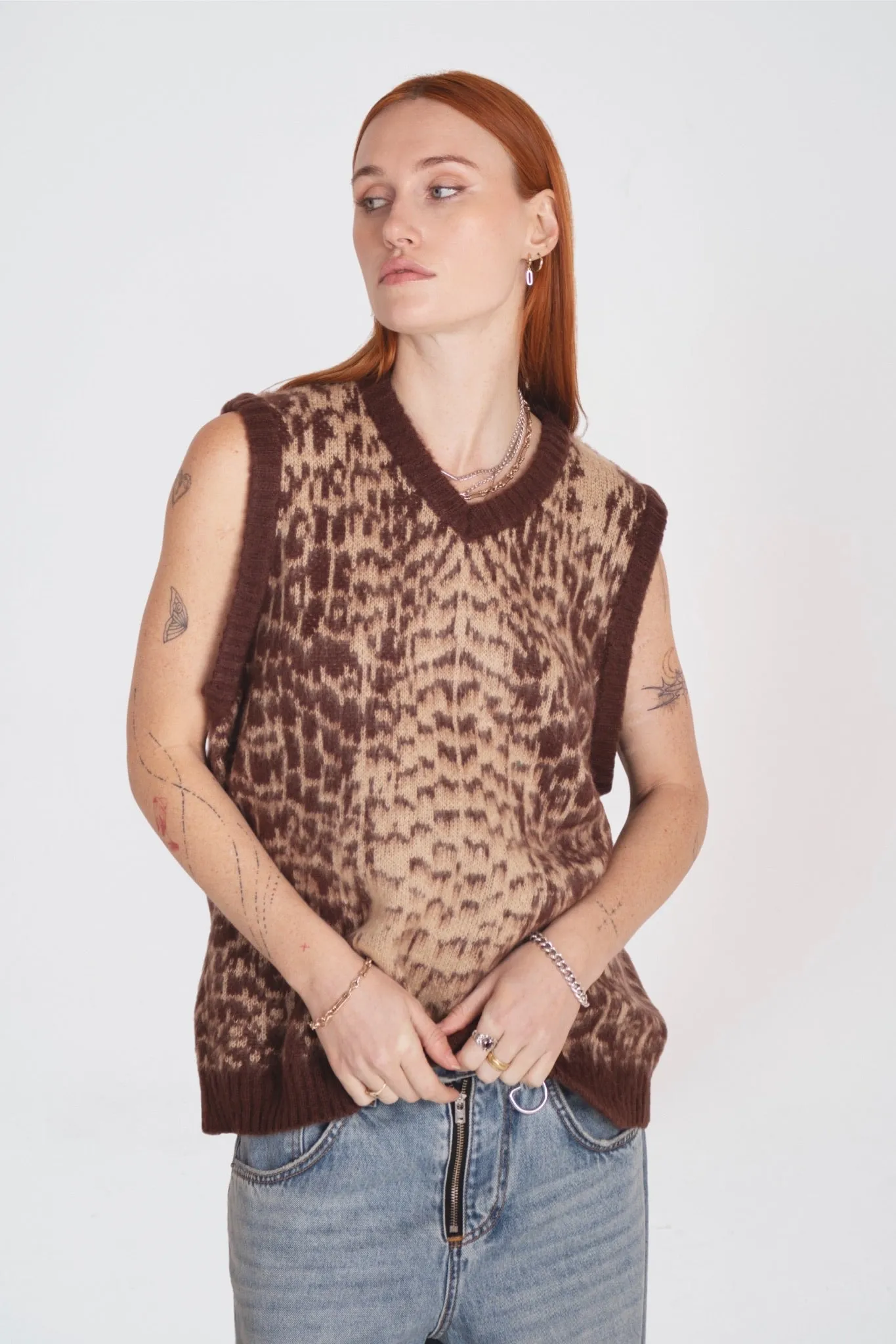 Gator Croc Knit Vest Cozy Lining Simple Casual Style