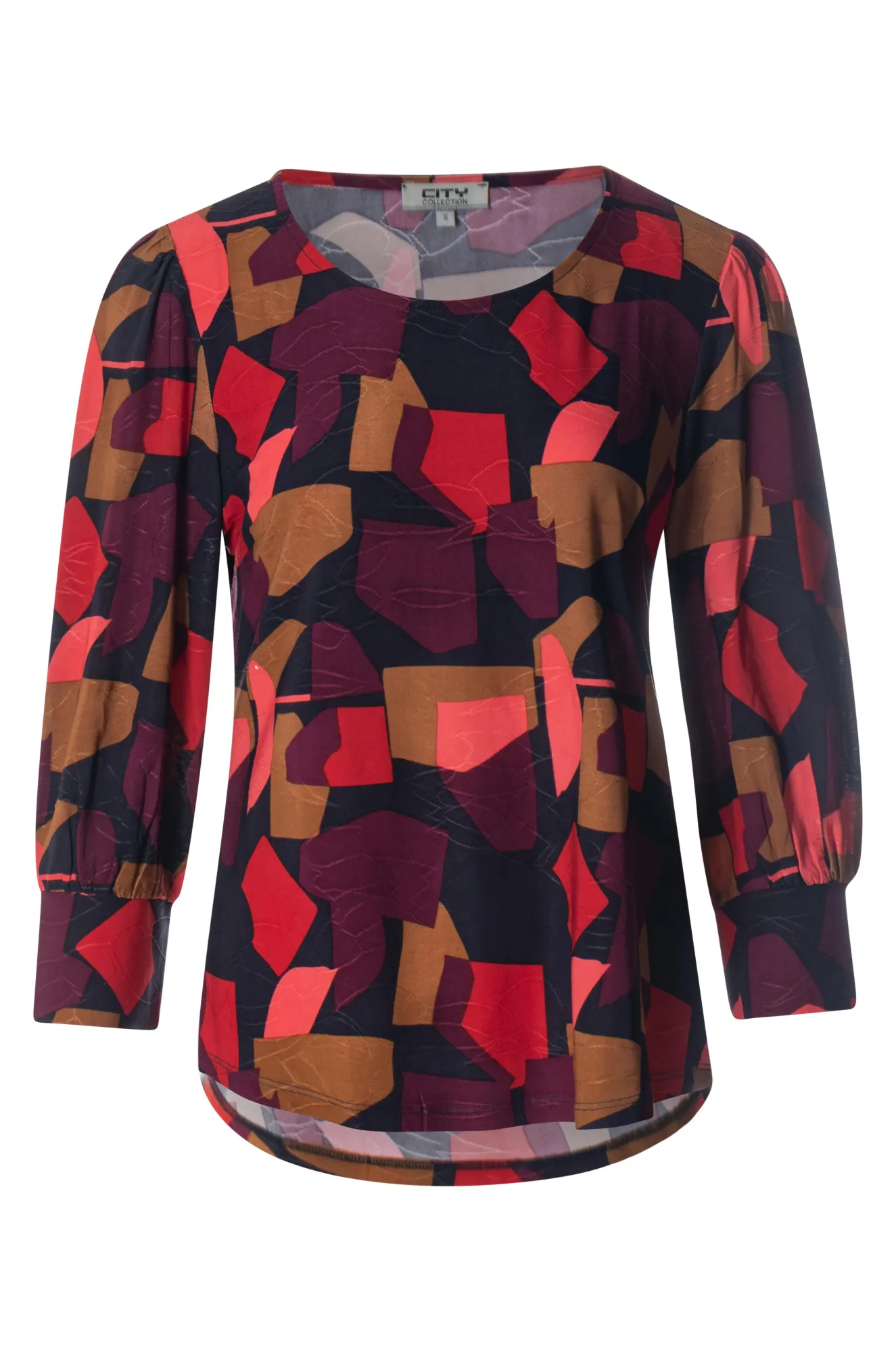 OekoTexCertified Printed Slinky Top | Berry Geo Abstract | 7401BR