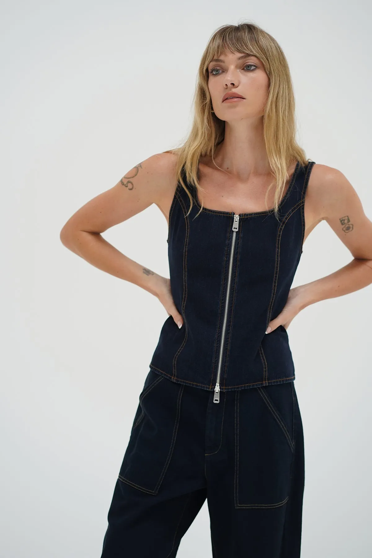 Gili Zip Tank - Raw Look Denim Airtight Zipper