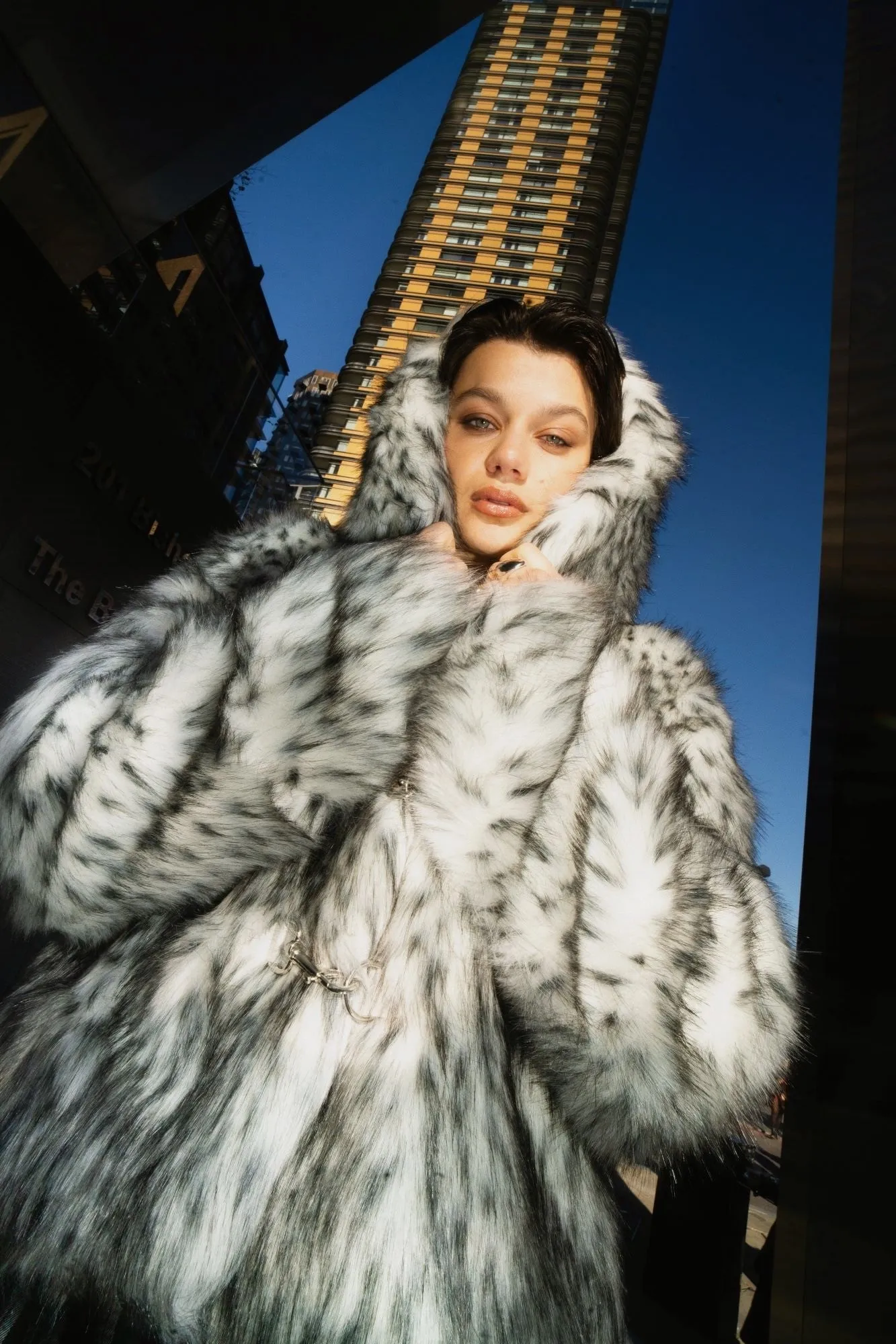 Julia Arctic White Faux Fur Coat DoubleLayeredHem