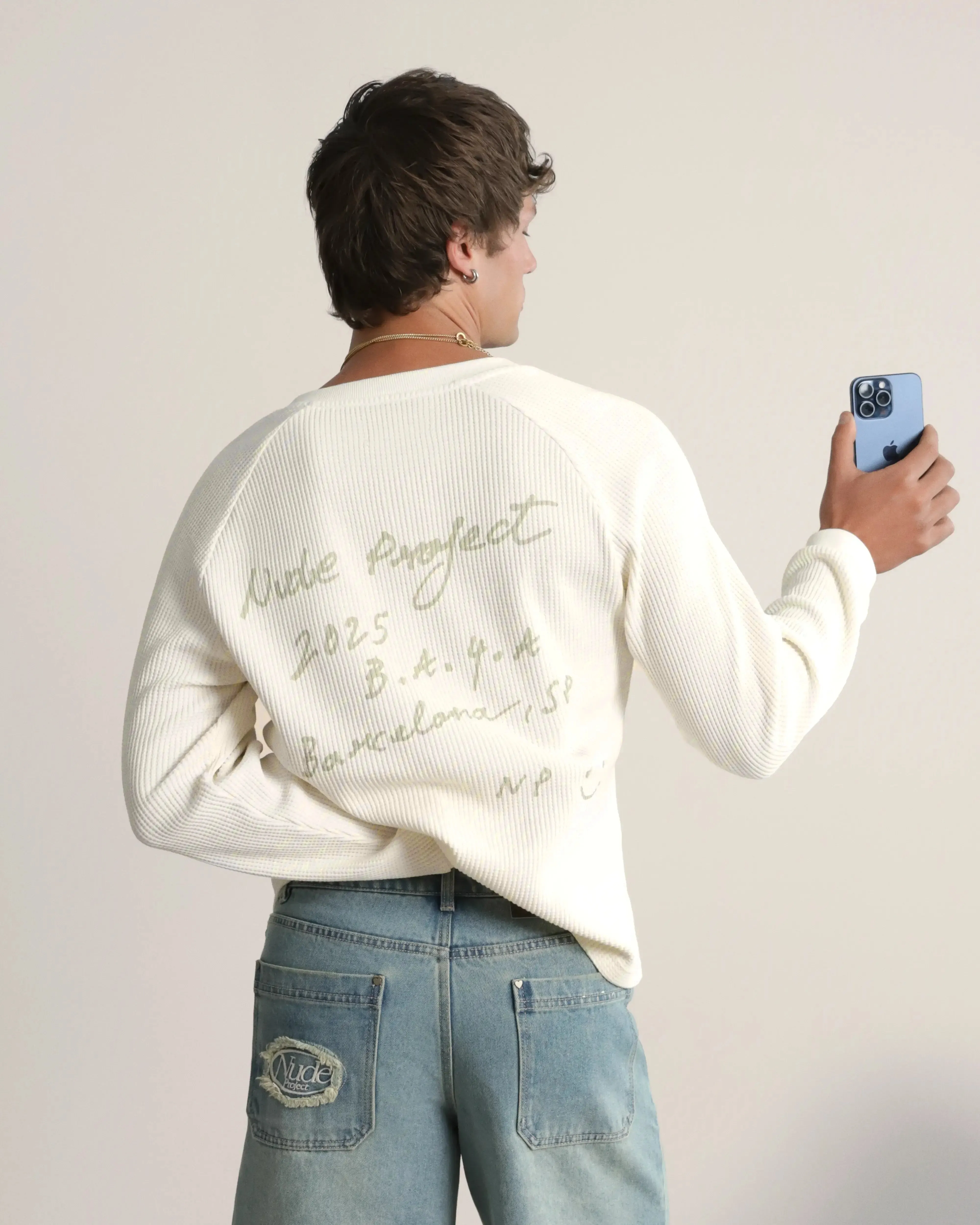 Global Soon Waffle Polo Off-White Minimal Shrinkage Cold Season