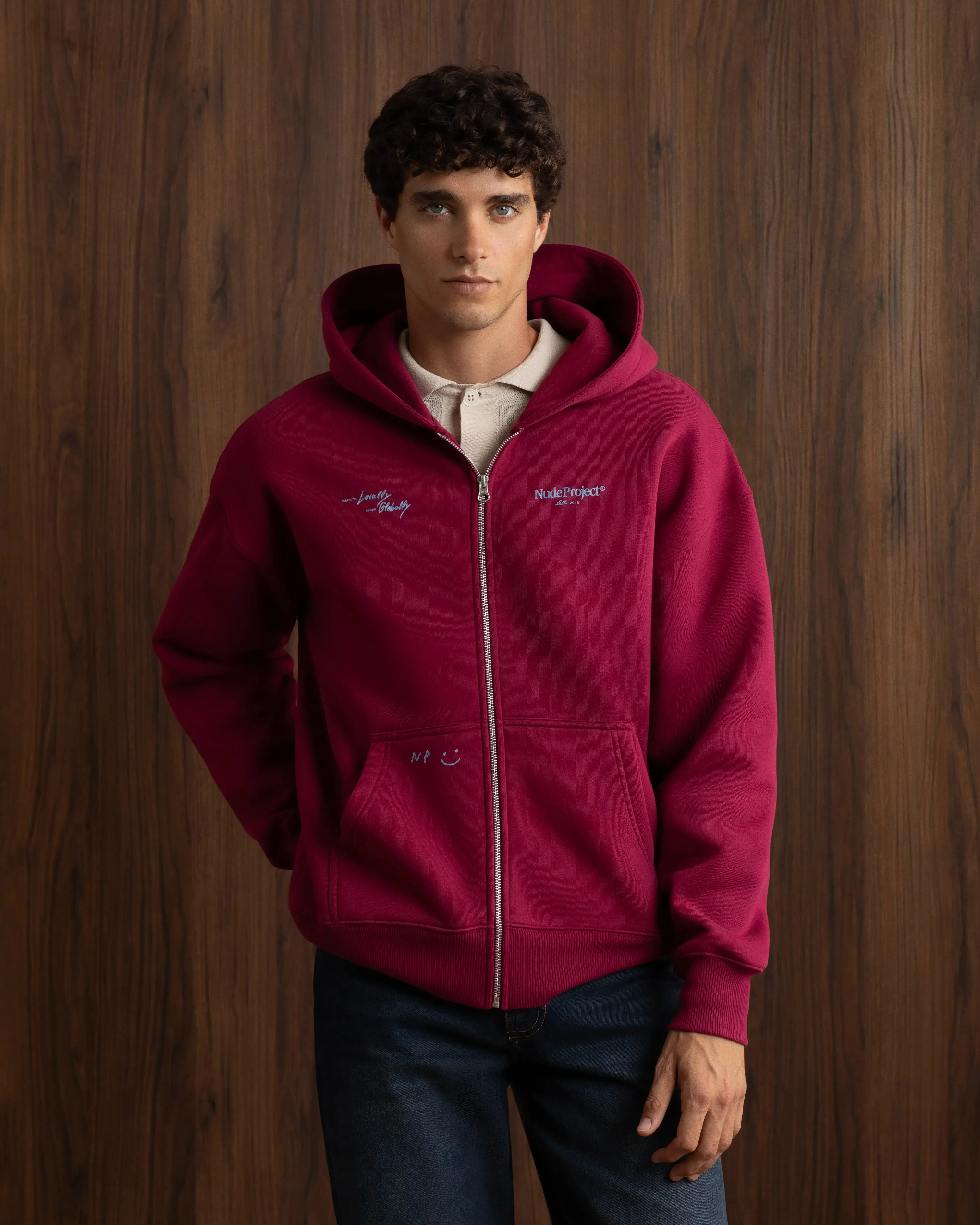 Global Soon Zip-Up Hoodie Burgundy product package deal