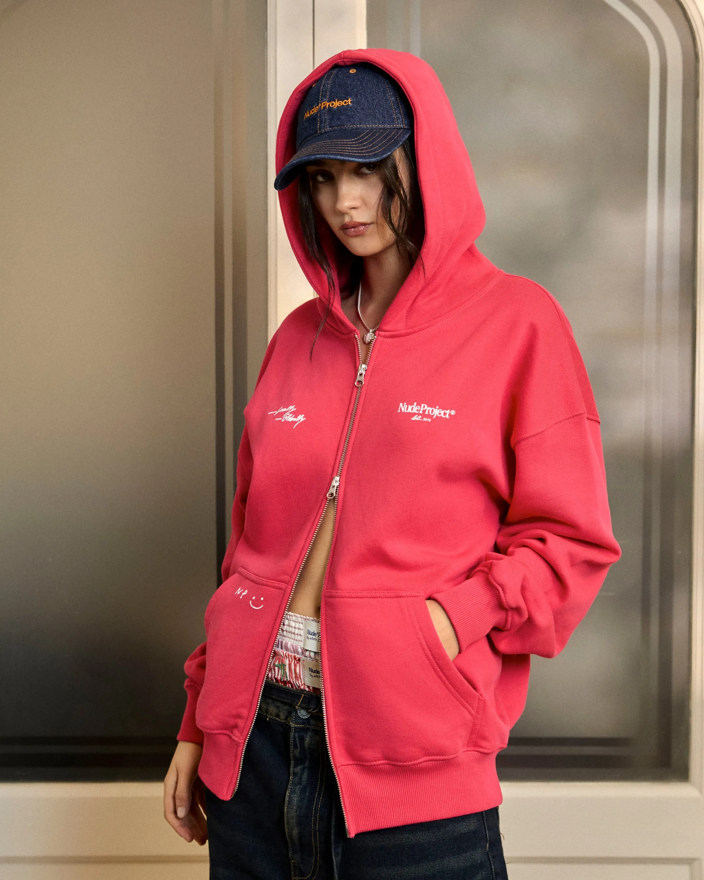 Global Soon Zip-Up Hoodie Raspberry High-Quality Fabric