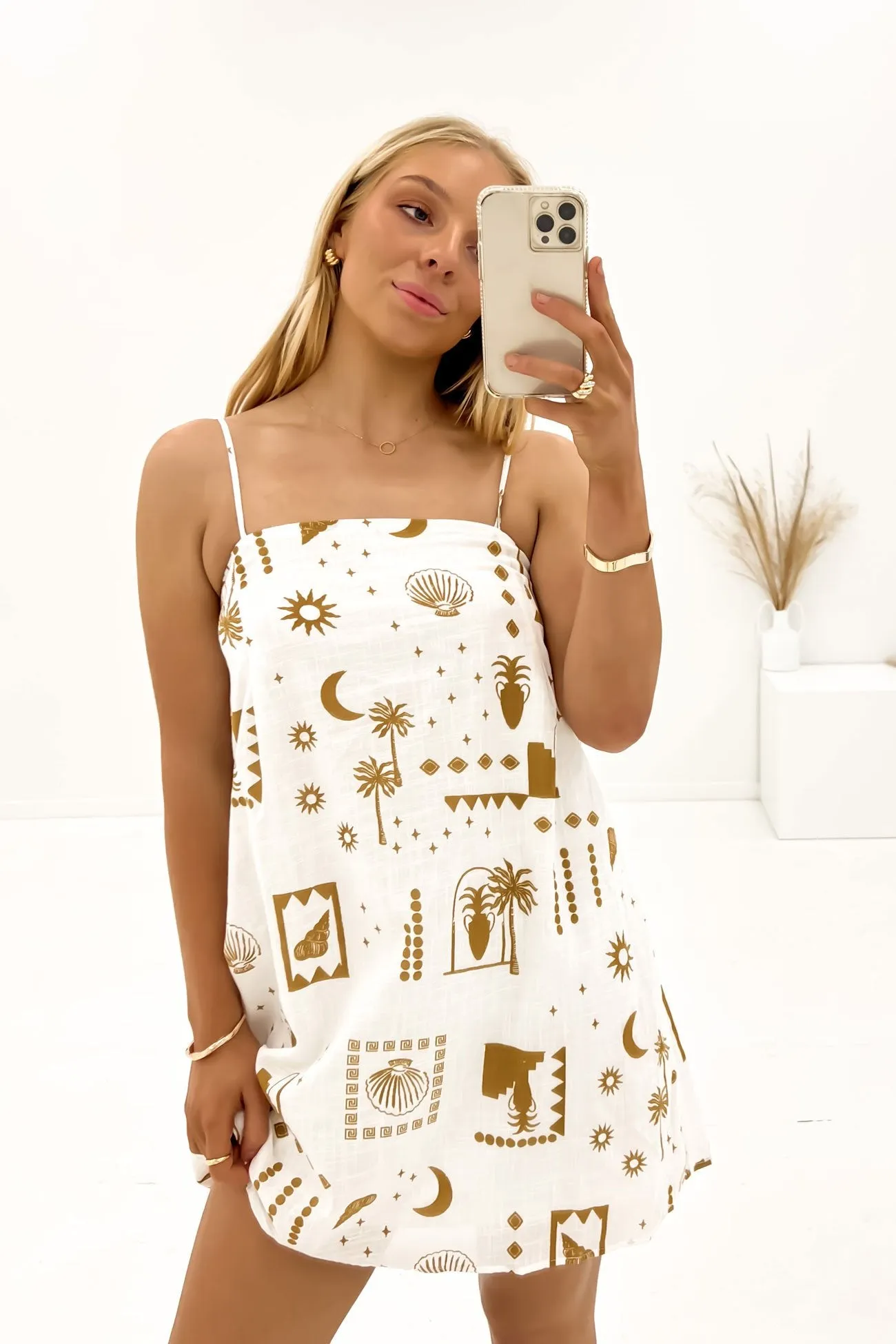 Casual chic dress Catalina Mini Dress Tan Shell