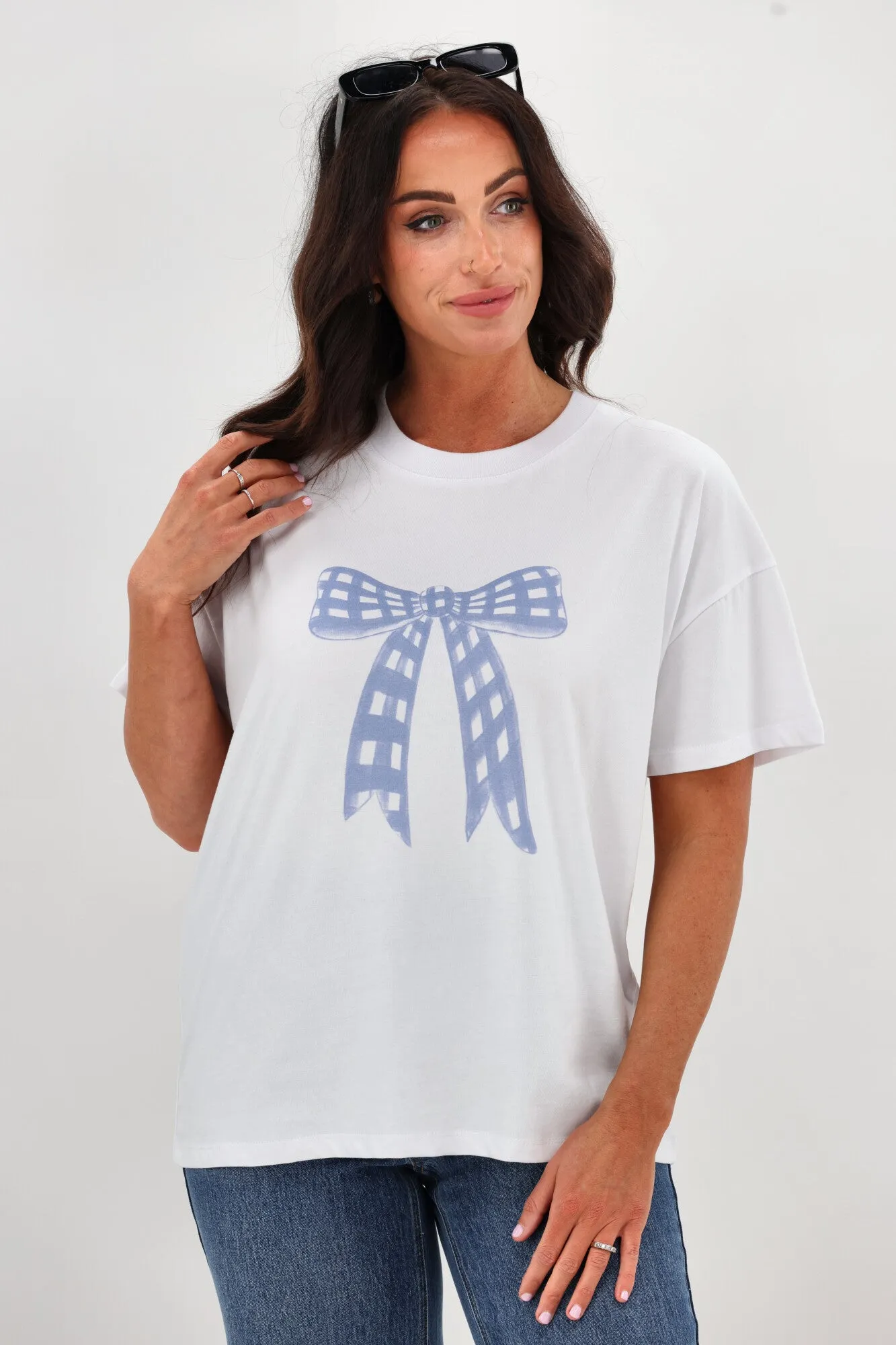 Gloss The Label Berlei Bow Print Tee White Sports Apparel