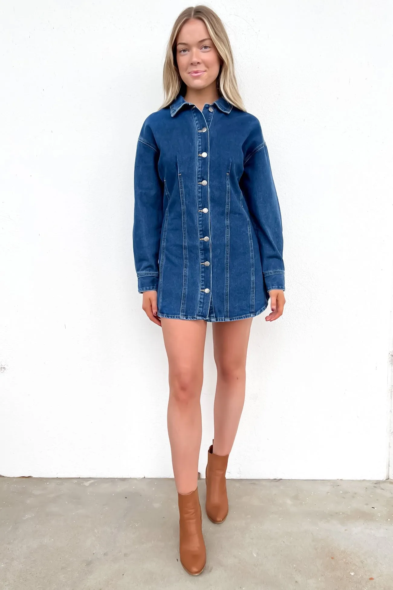 Layer Light Soft Weave Jacky Denim Mini Dress Indigo