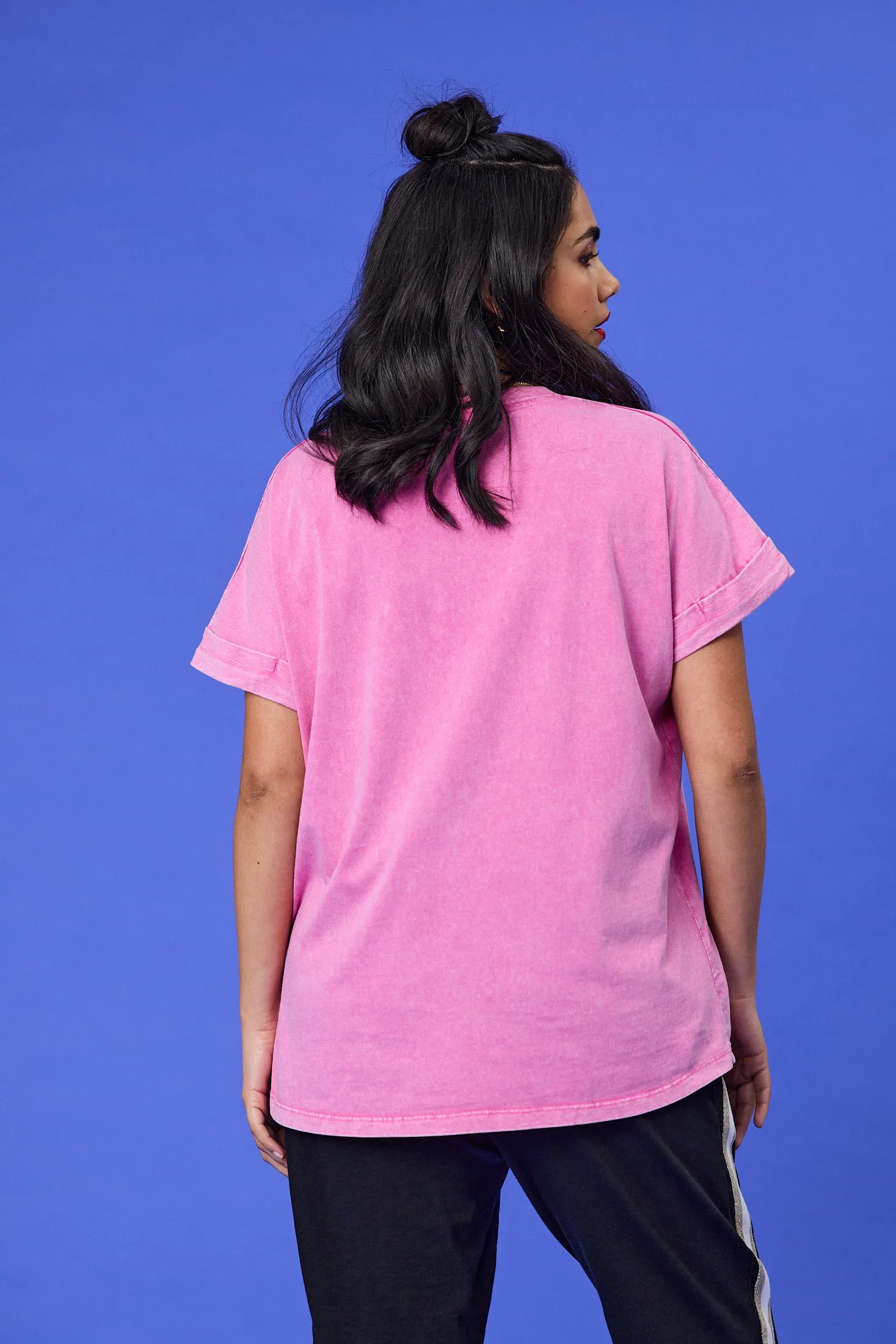 V neck style Rebel Club Fierce Heart Drop Crew Tee Pink