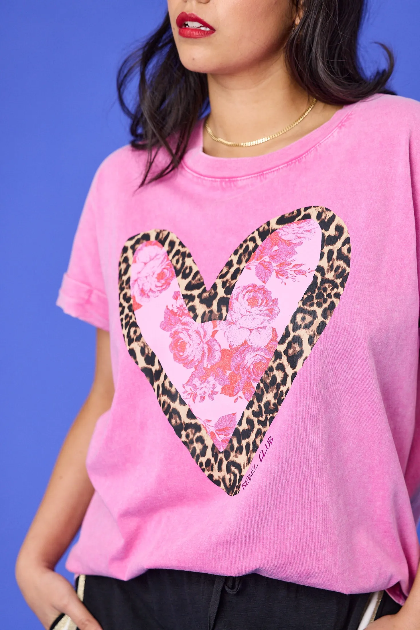 Easy Care Material Urban Fit Rebel Club Fierce Heart Drop Crew Tee Pink