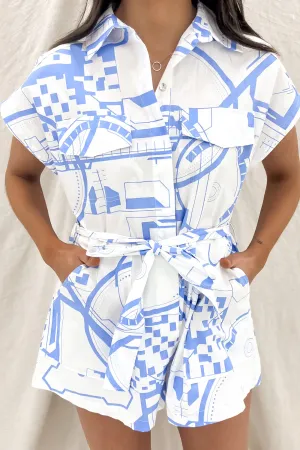 Office Attire ReflectiveTrimDetails Gracey Playsuit White Blue