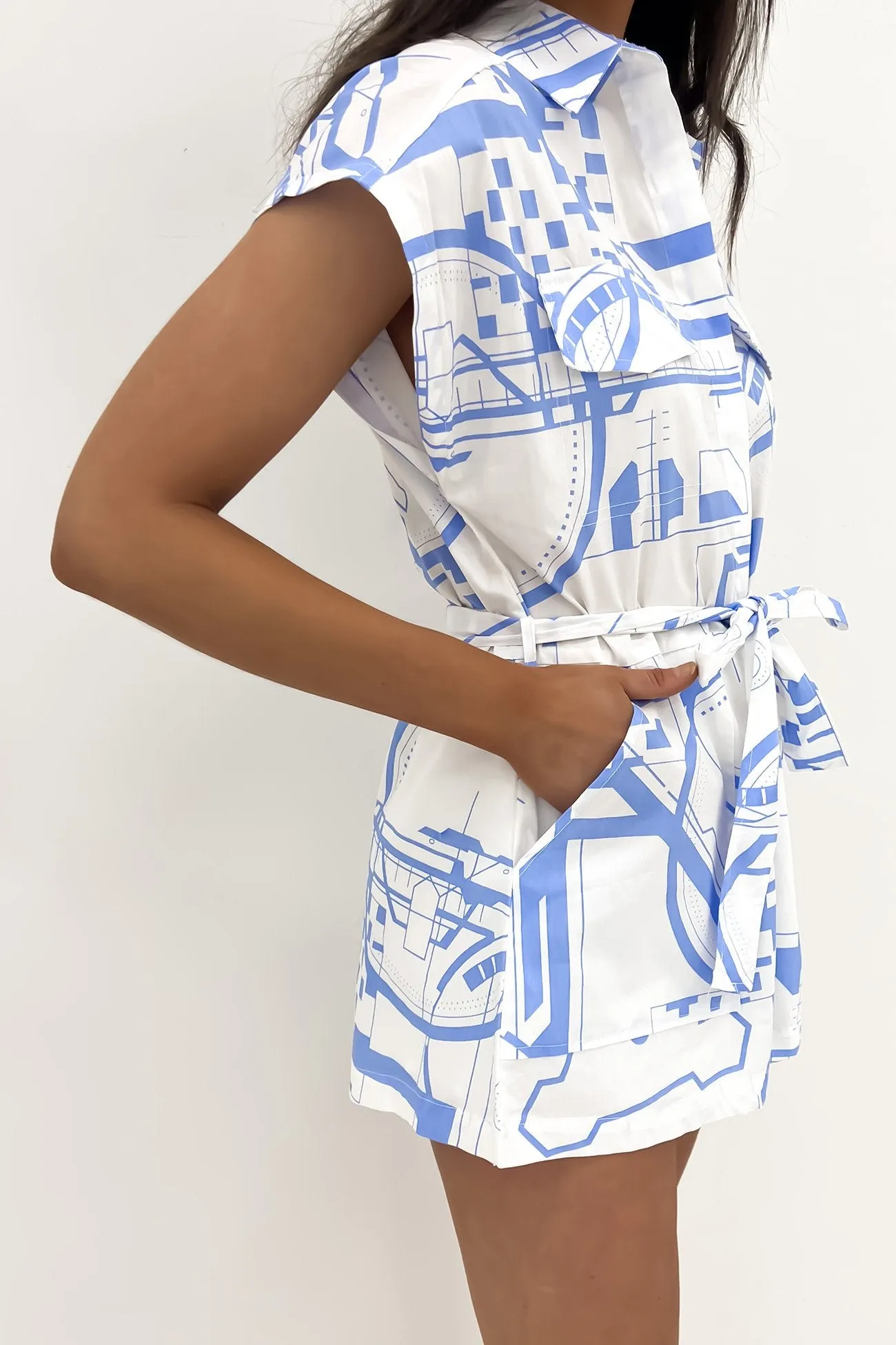 Gracey Playsuit White Blue Stream Fit