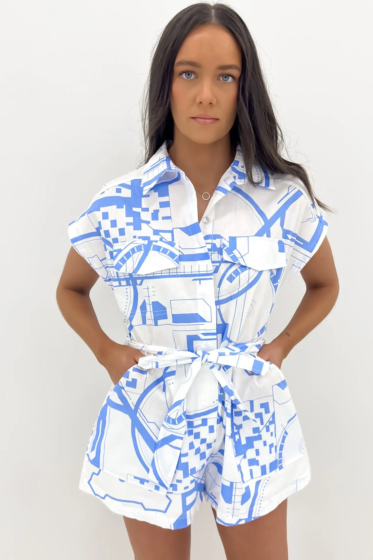 Screen Core ReflectiveTrimDetails Gracey Playsuit White Blue