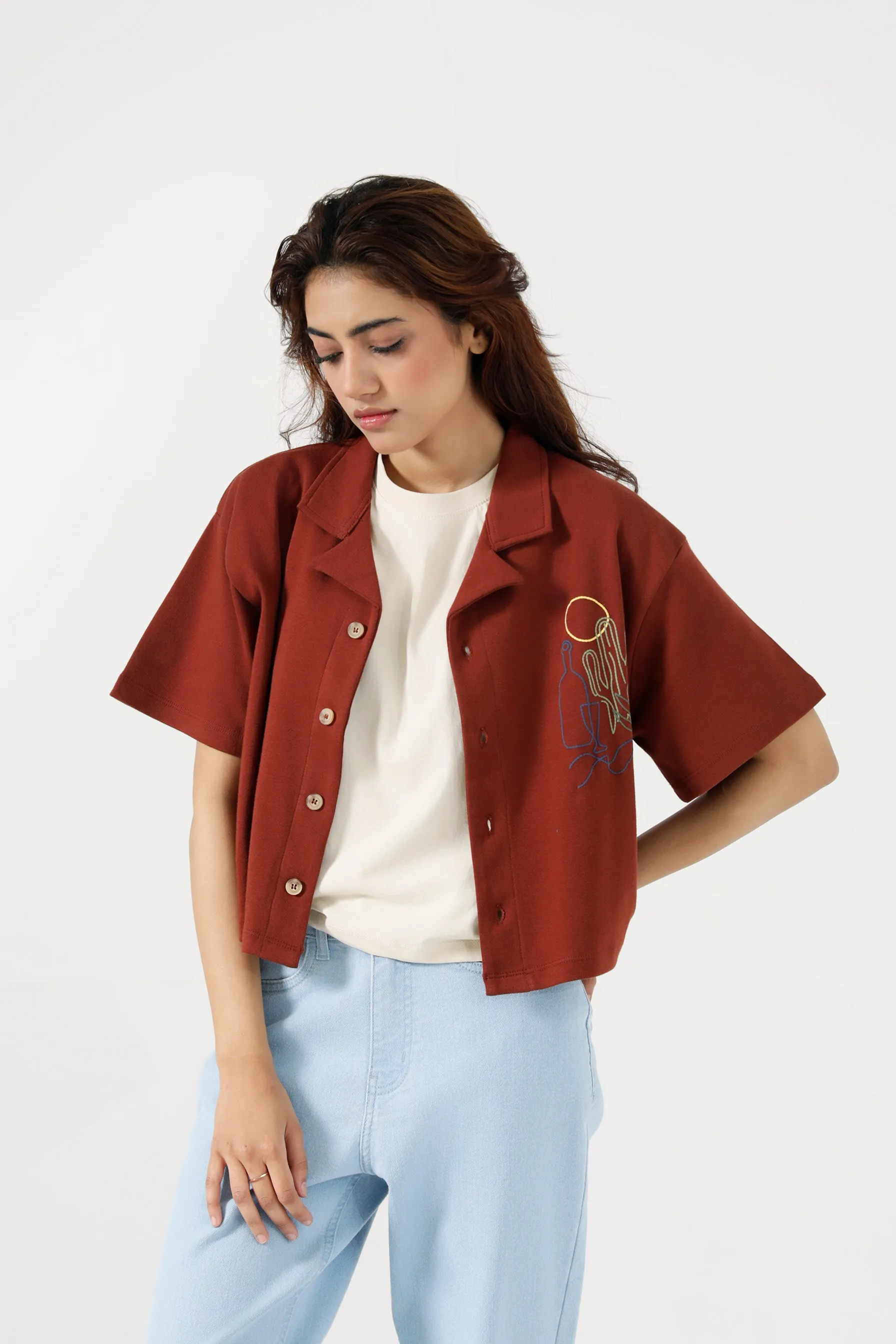 GRAPHIC KNITTED TOP Easy Draping Seasonal Layered