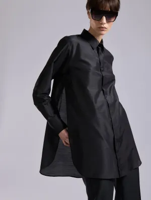Grey extra-fine wool and silk oversized shirt Compact Stitch Pattern Non Irritating Seams