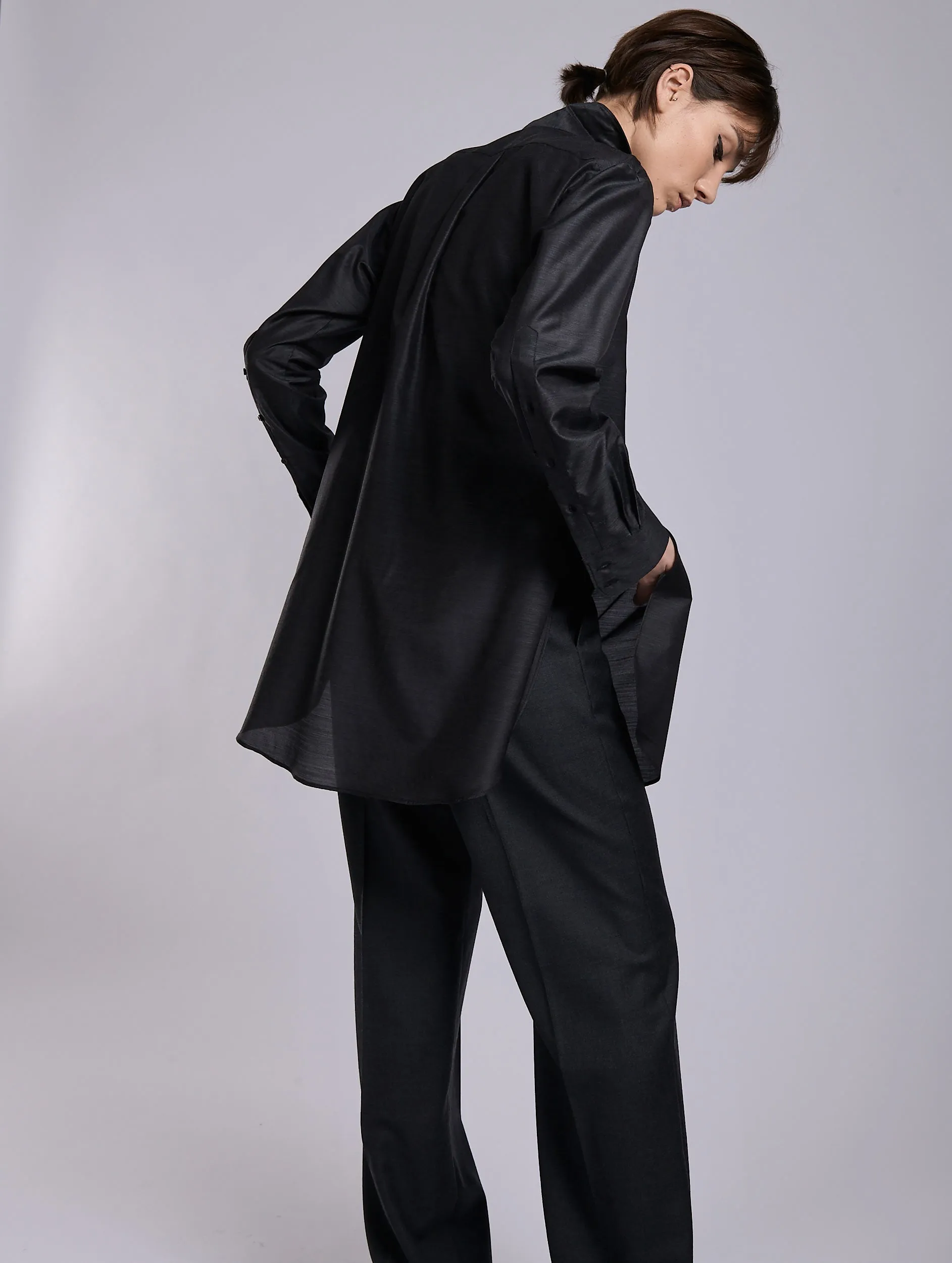 Grey extra-fine wool and silk oversized shirt Casual Layer Look Teenager coolness