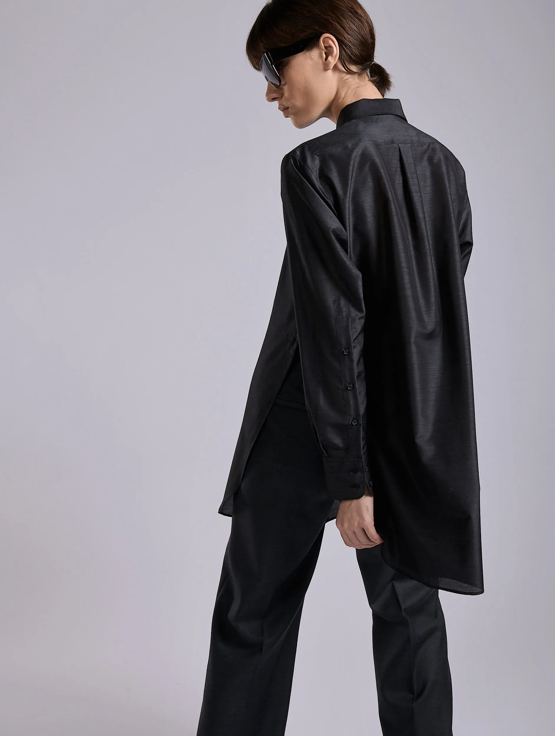 Fit For Movement Grey extra-fine wool and silk oversized shirt