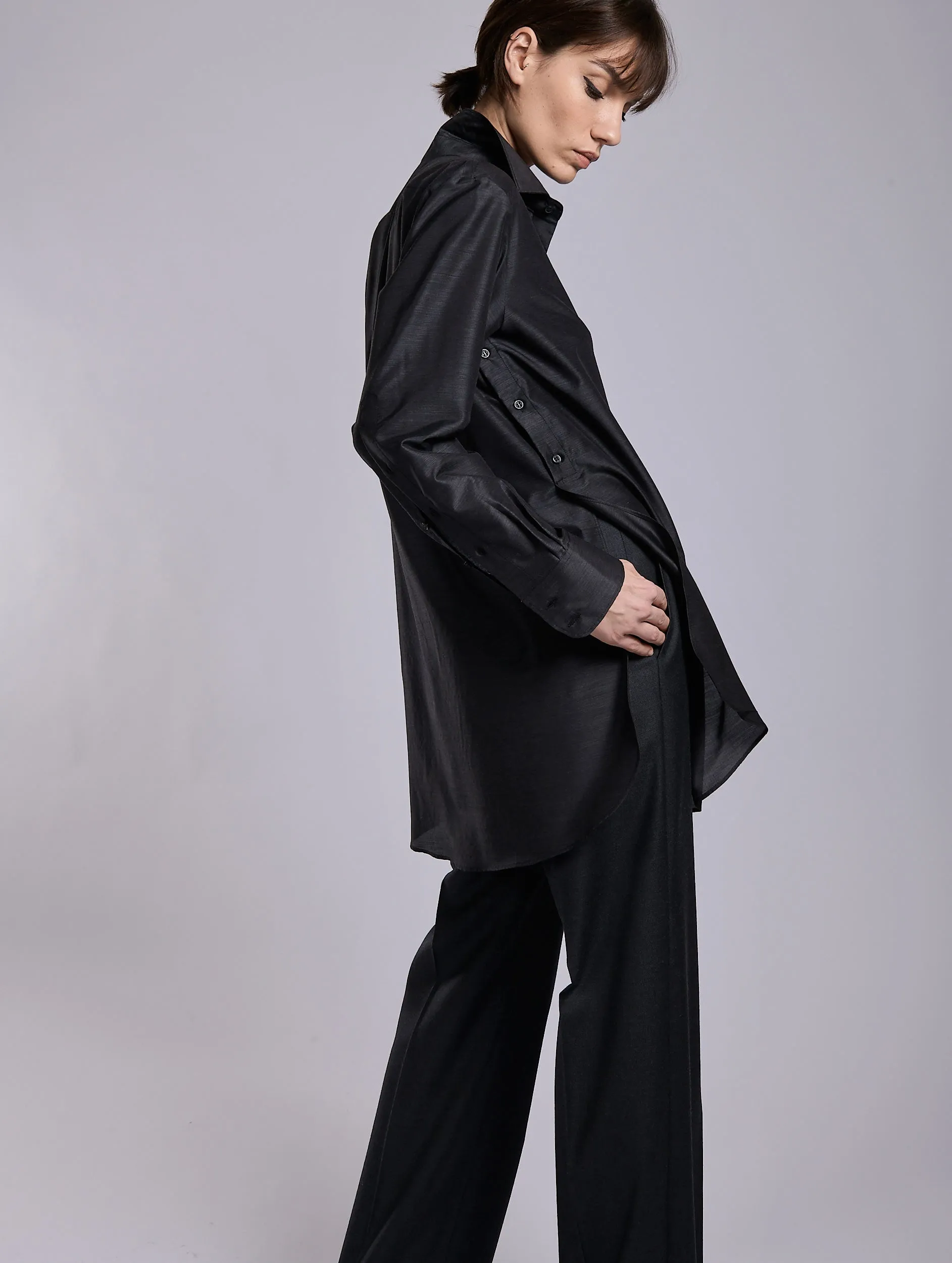 Classic Look Customizable Grey extra-fine wool and silk oversized shirt