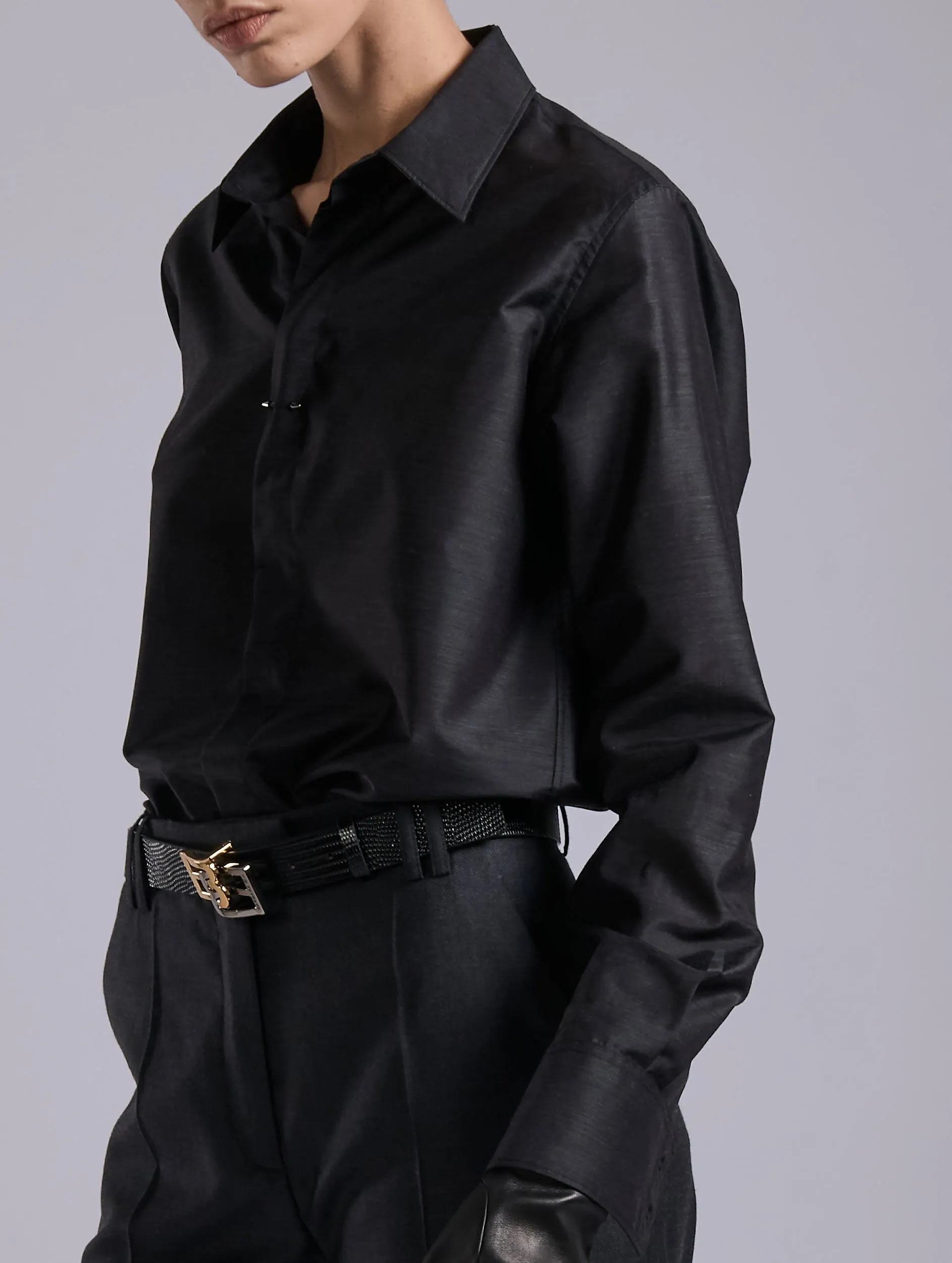 Grey extra-fine wool and silk shirt Effortless Look Lightweight Weave