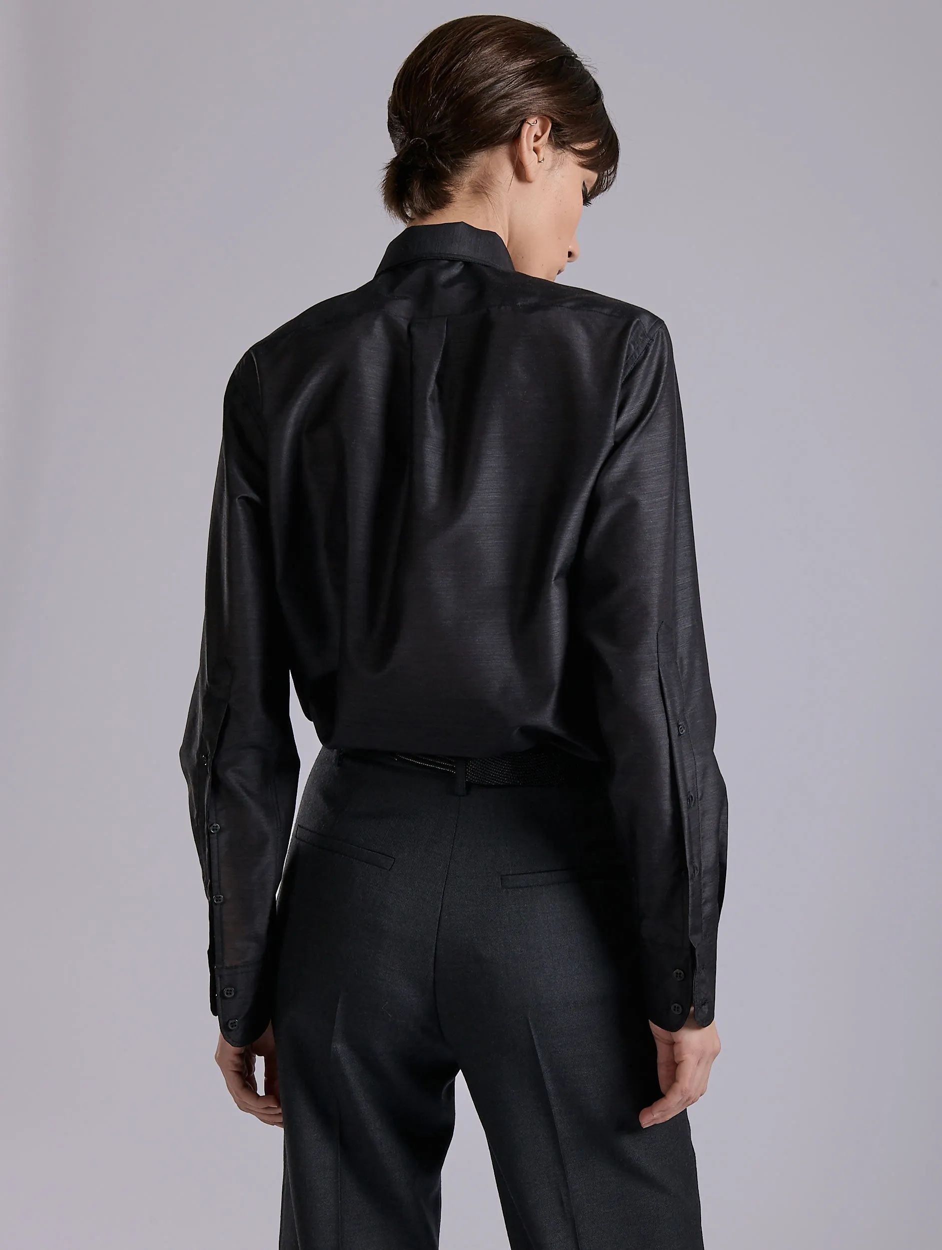 Relaxed fit wear Sporty Style Grey extra-fine wool and silk shirt