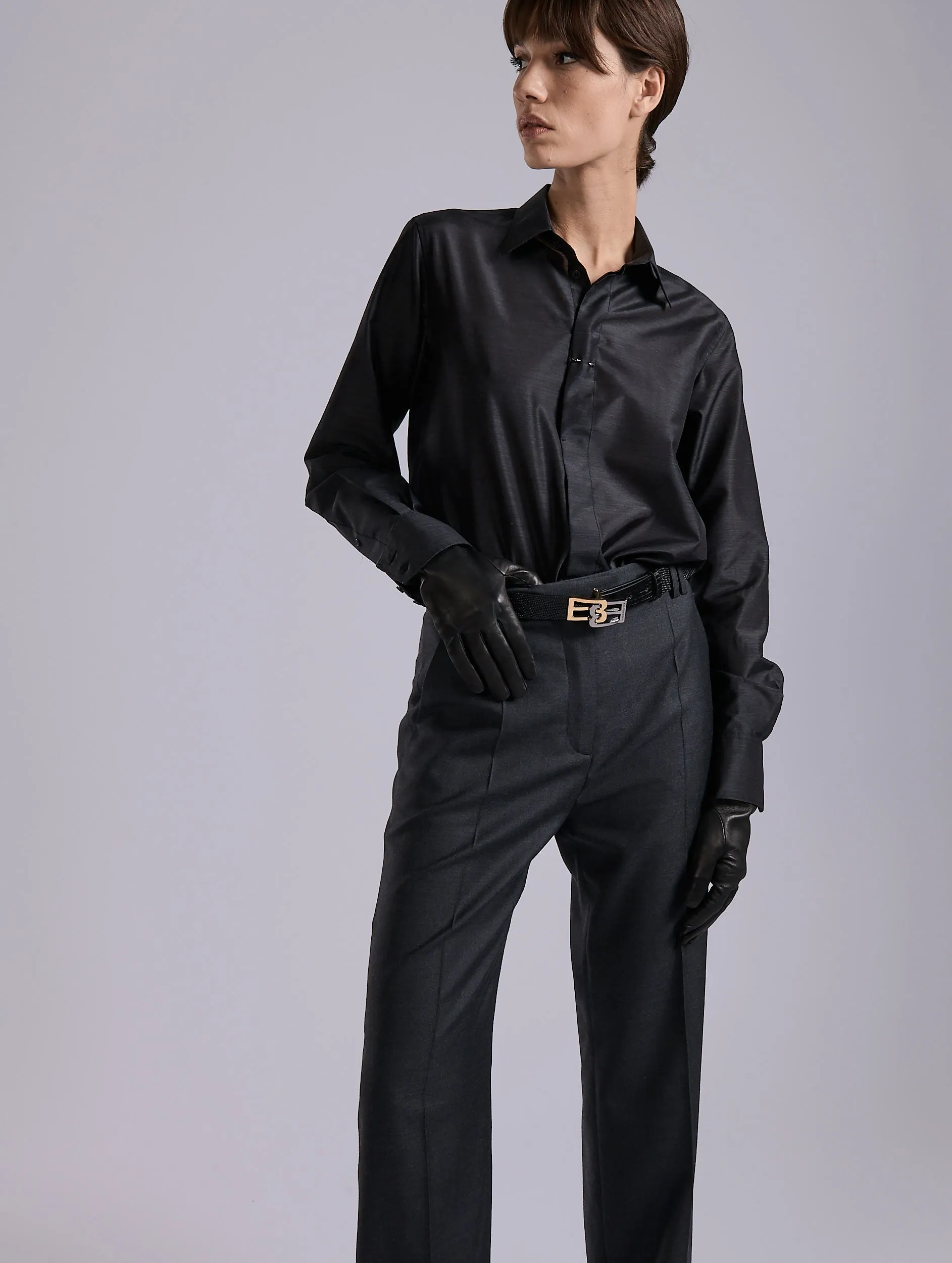 Roomy Fit Grey extra-fine wool and silk shirt