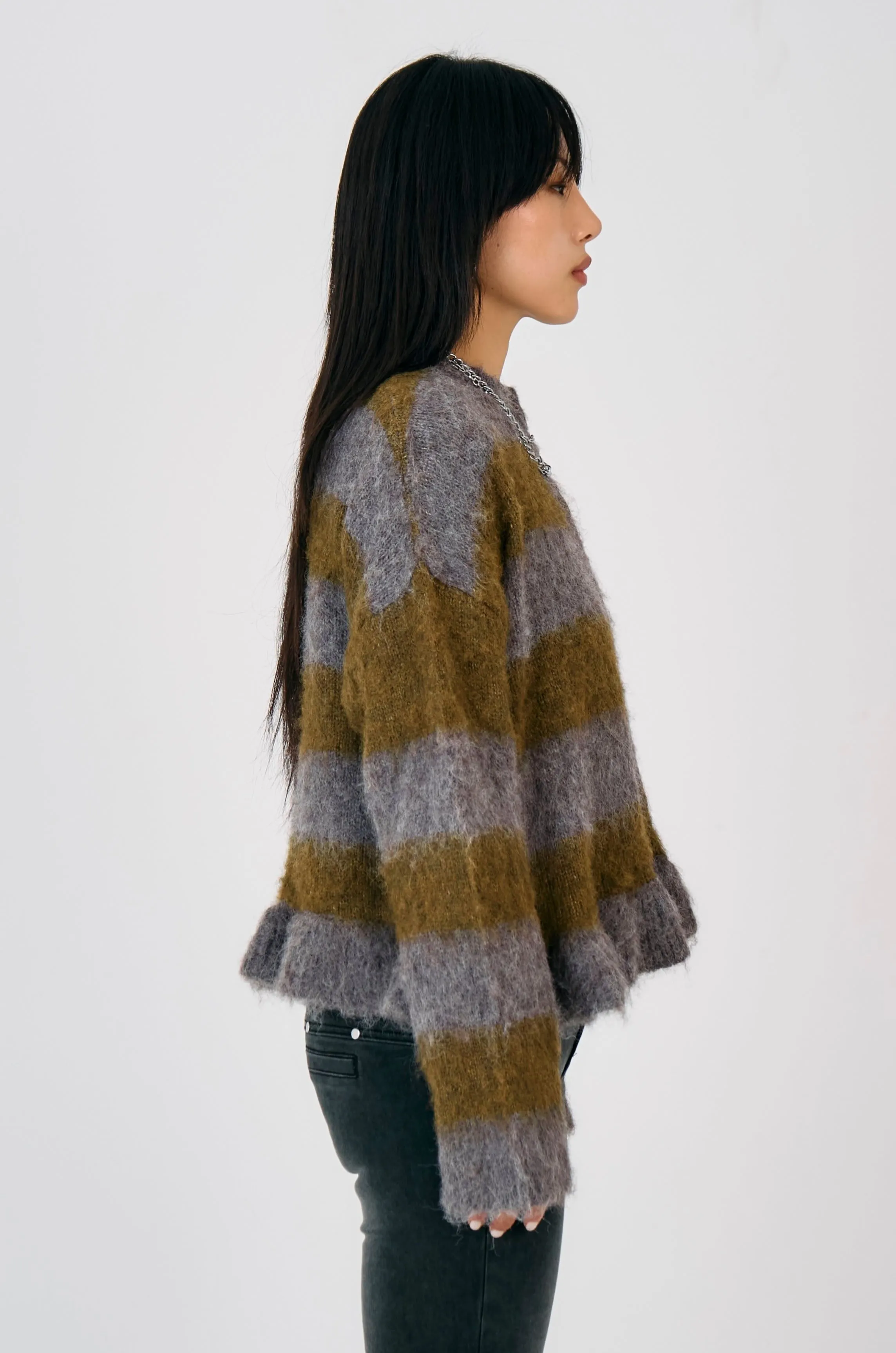 LowProfile Stitching Cold Casual Outfit Heather Grunge Stripe Knit Cardigan