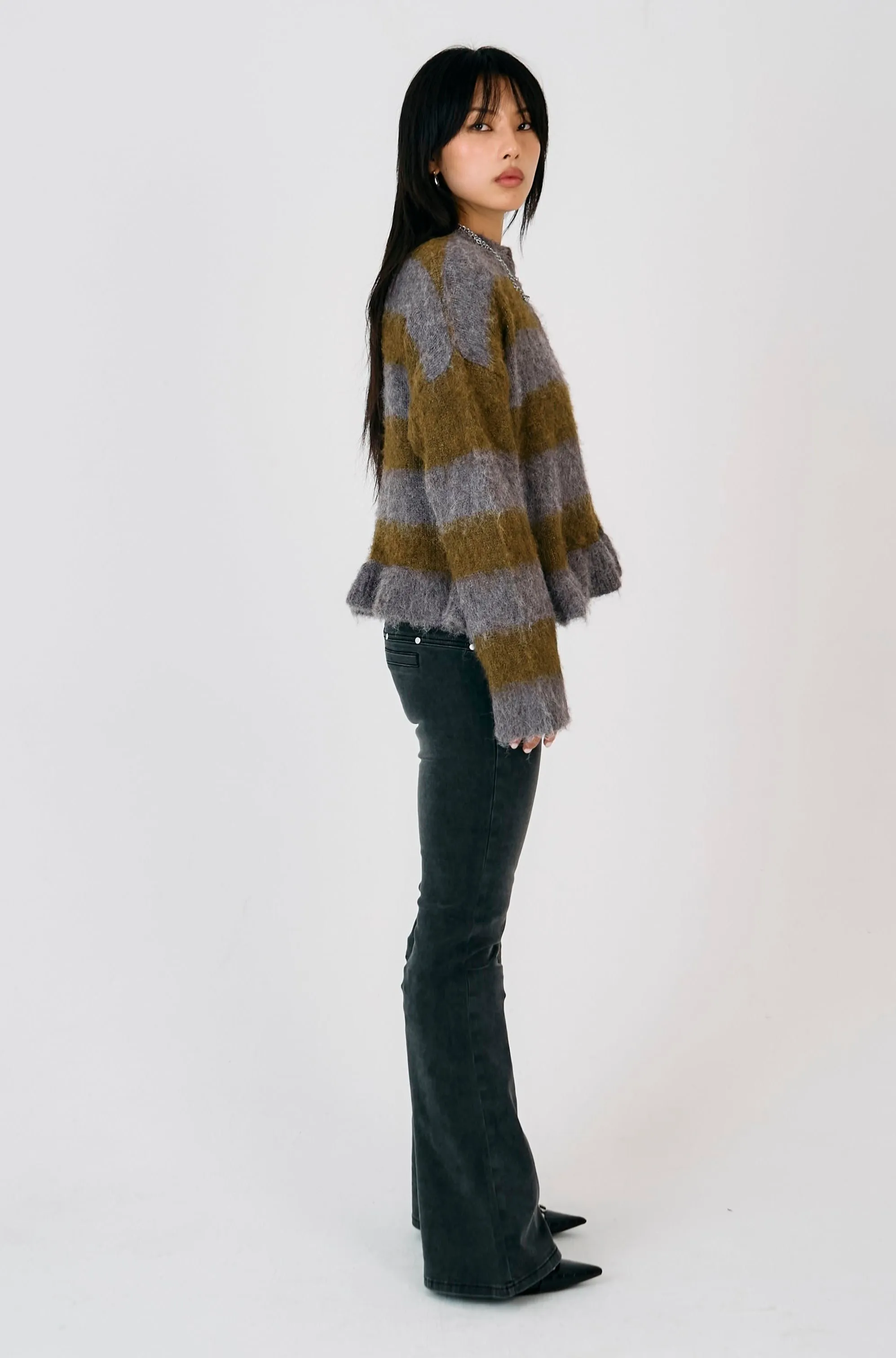 Ribbed Structure Effortless Comfort Heather Grunge Stripe Knit Cardigan